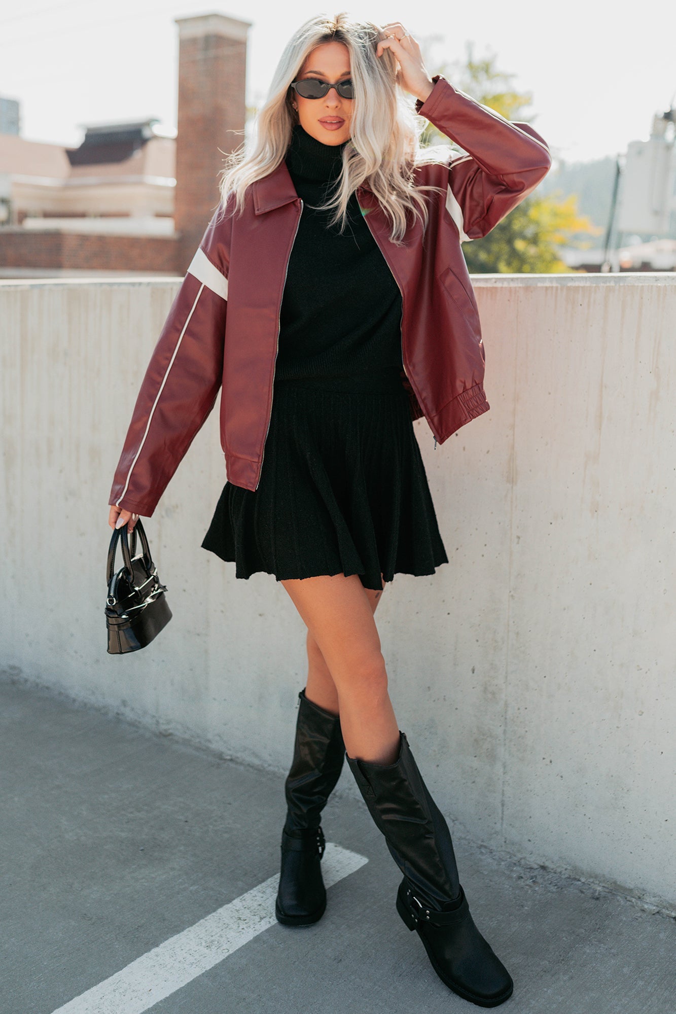 Future Forward Faux Leather Racer Jacket (Burgundy)