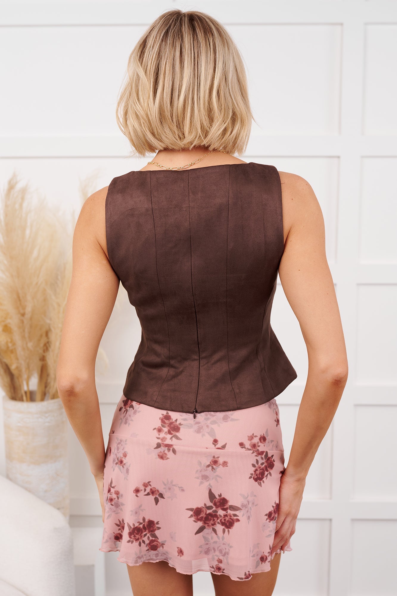 Style Disruptor Faux Suede Lace-Up Top (Chocolate)