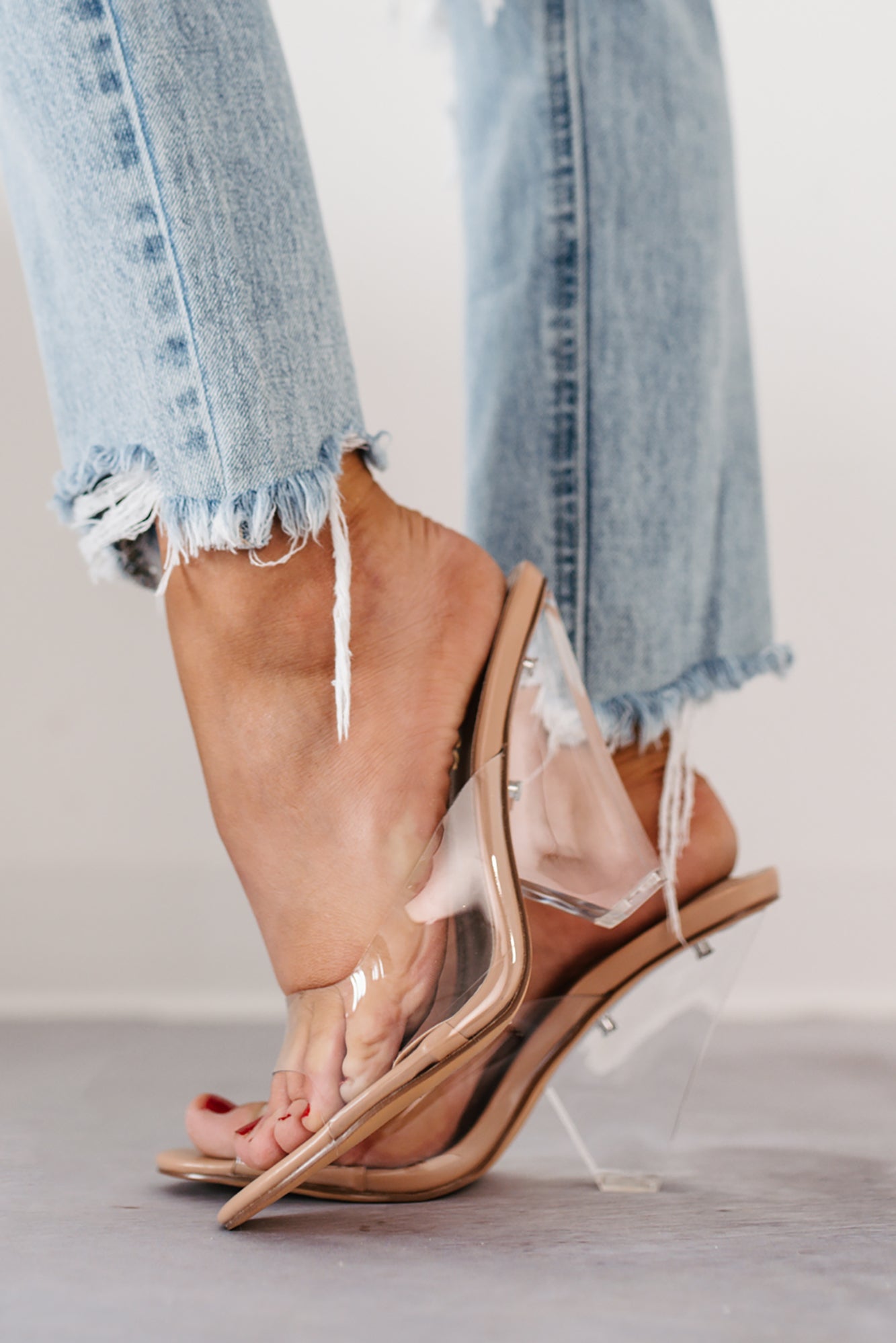 Glamour & Glow Clear Strap Lucite Heels (Nude)
