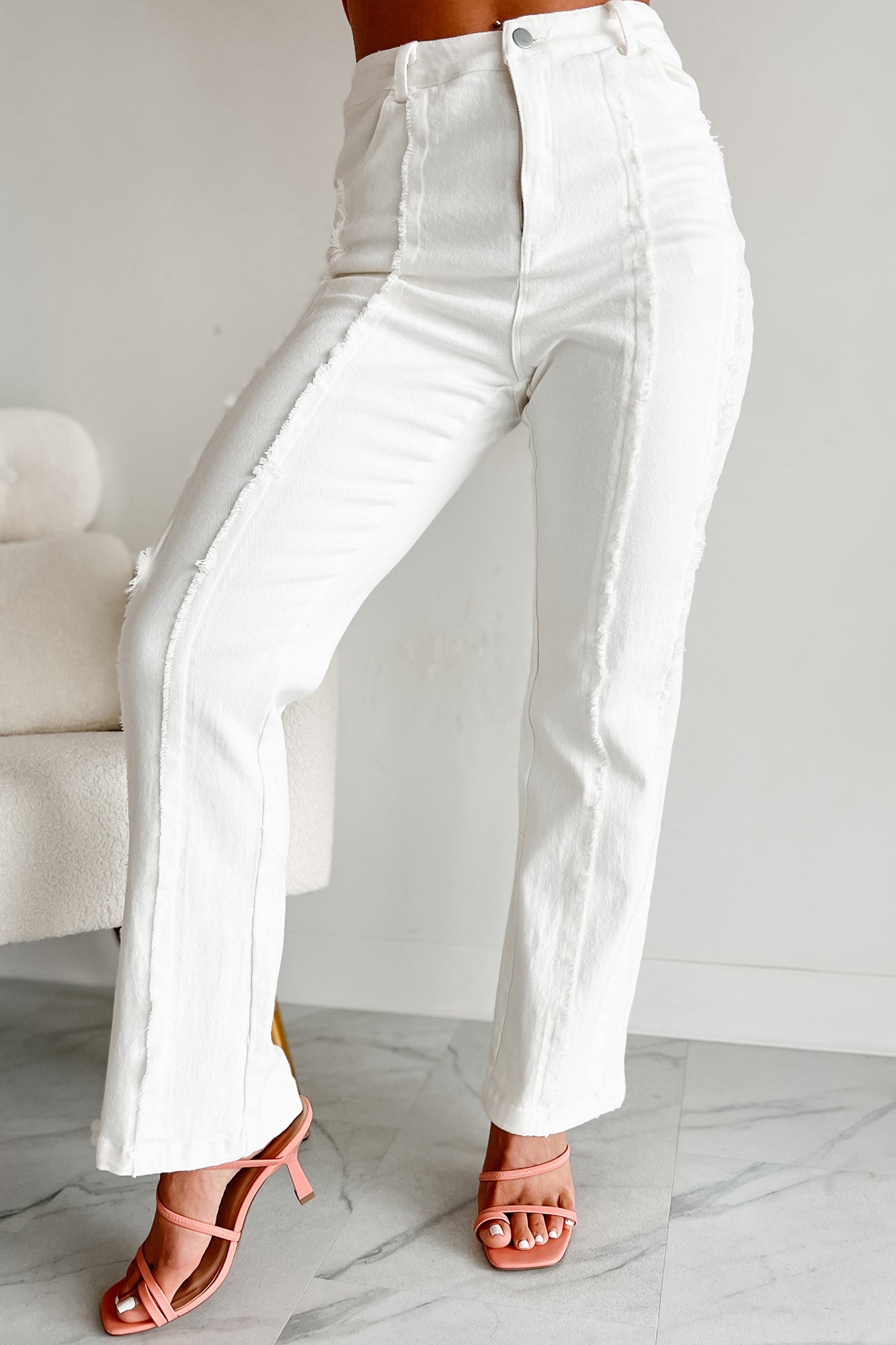 Controversial Views Frayed Flare Jeans (White)