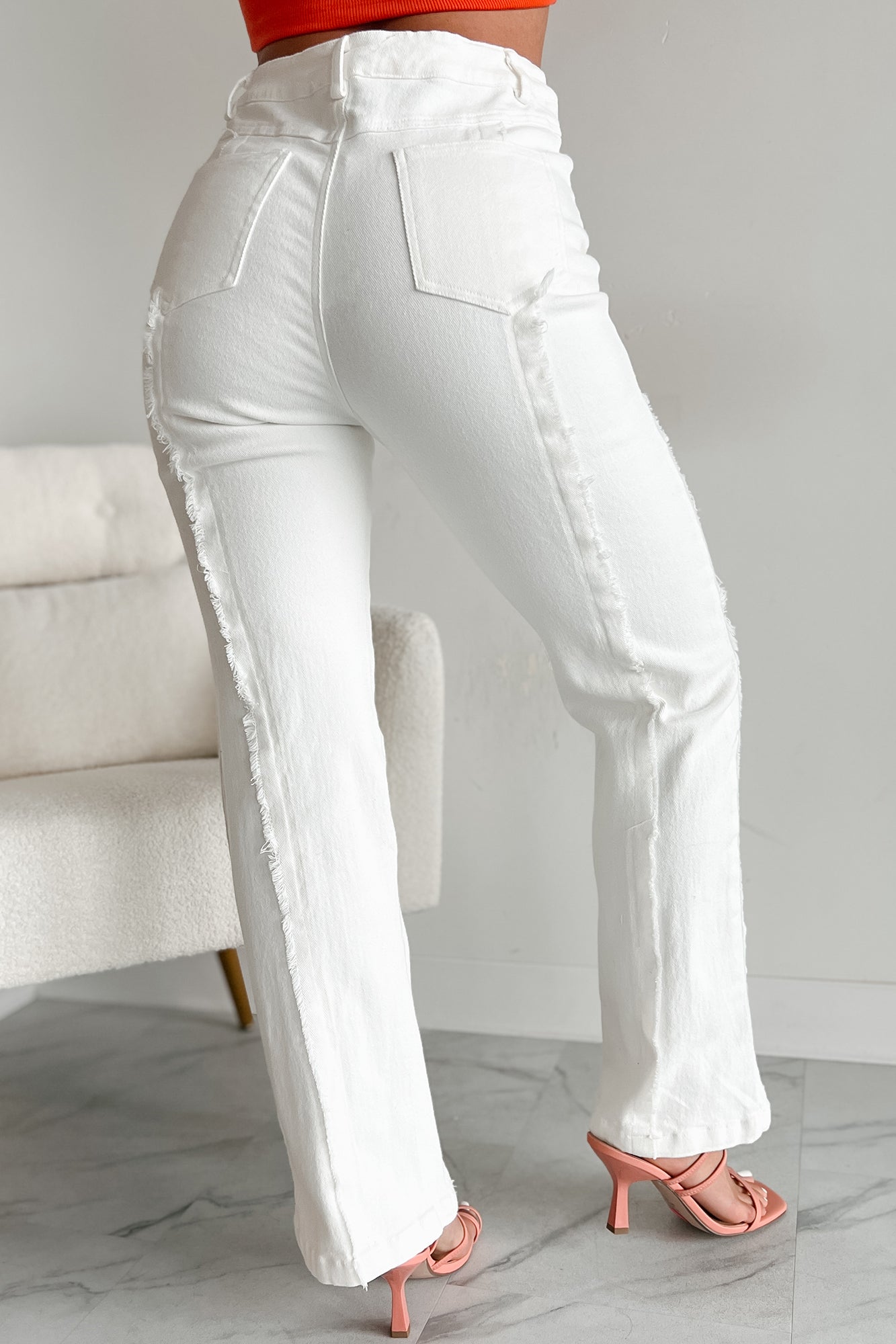 Controversial Views Frayed Flare Jeans (White)