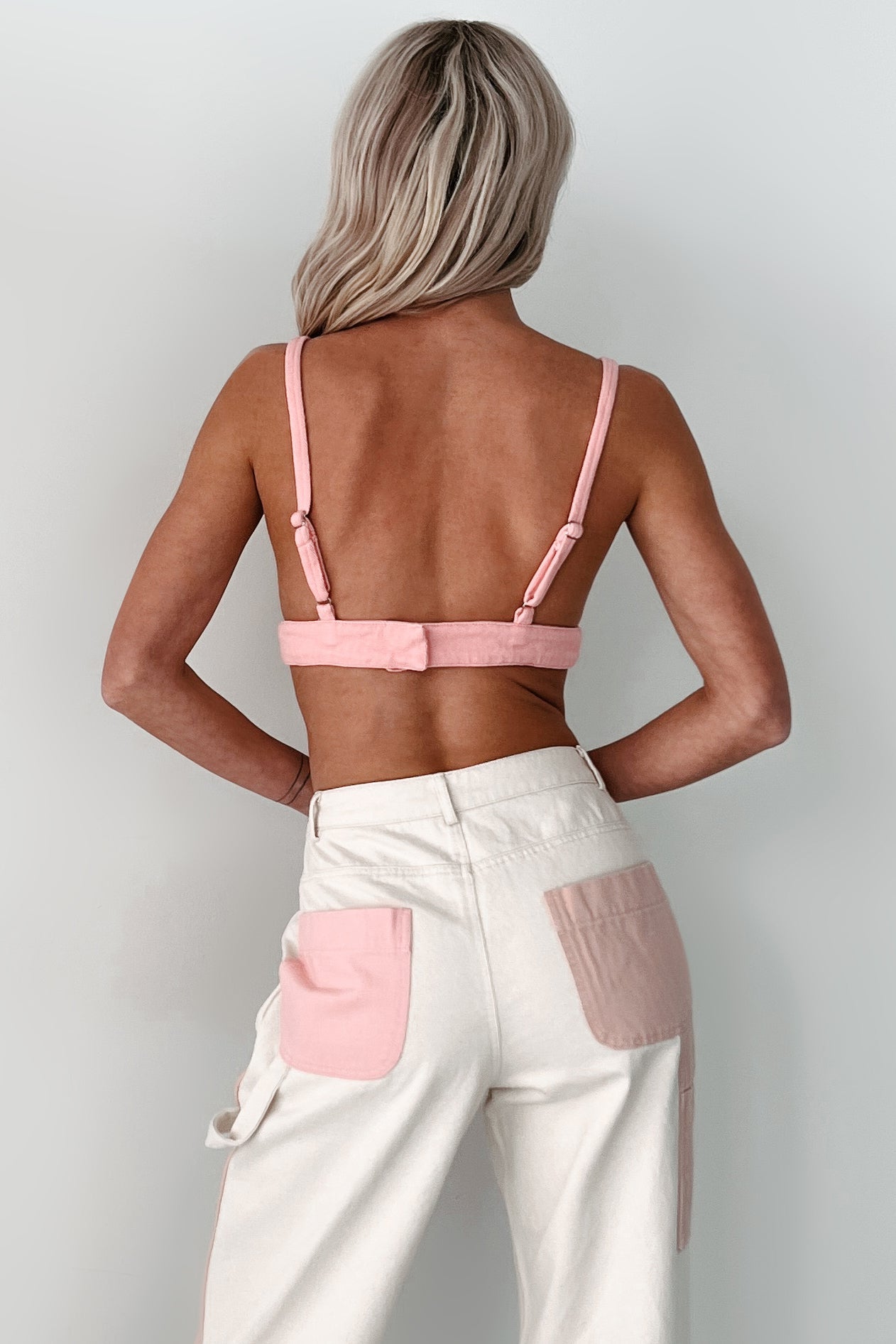 Move To The Music Denim Bralette Top (Pink)