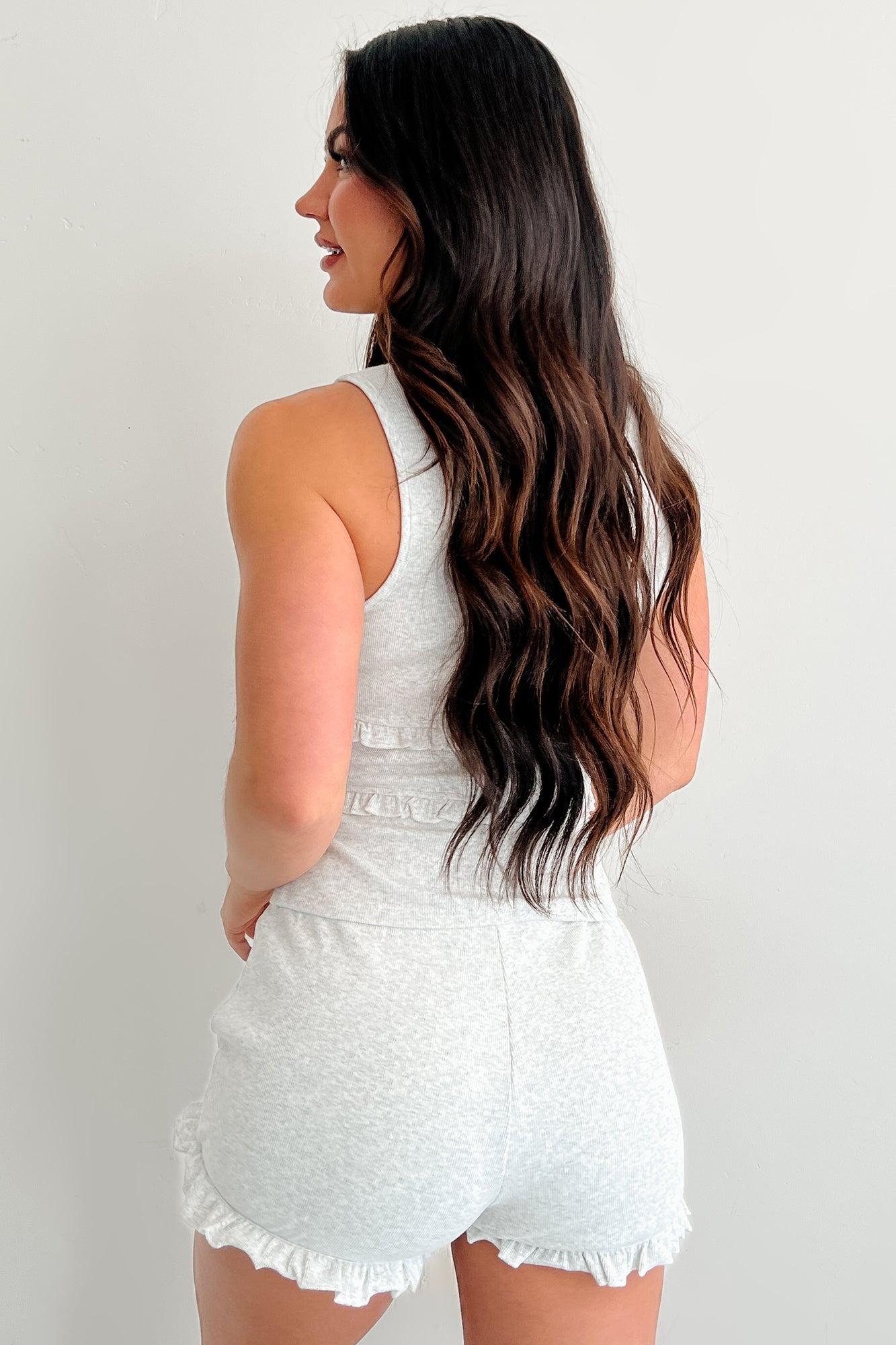 Soft Serve Ribbed Tank & Shorts Set (Heather Grey)