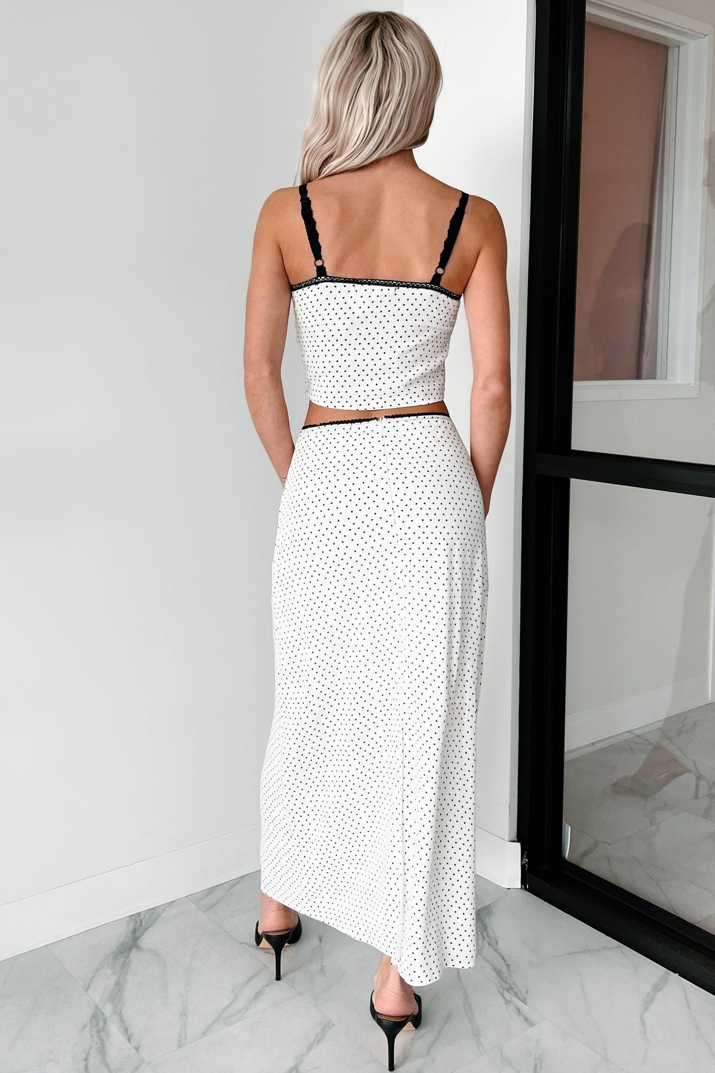 Headed To Brunch Heart Print Cami & Skirt Set (Cream/Black)