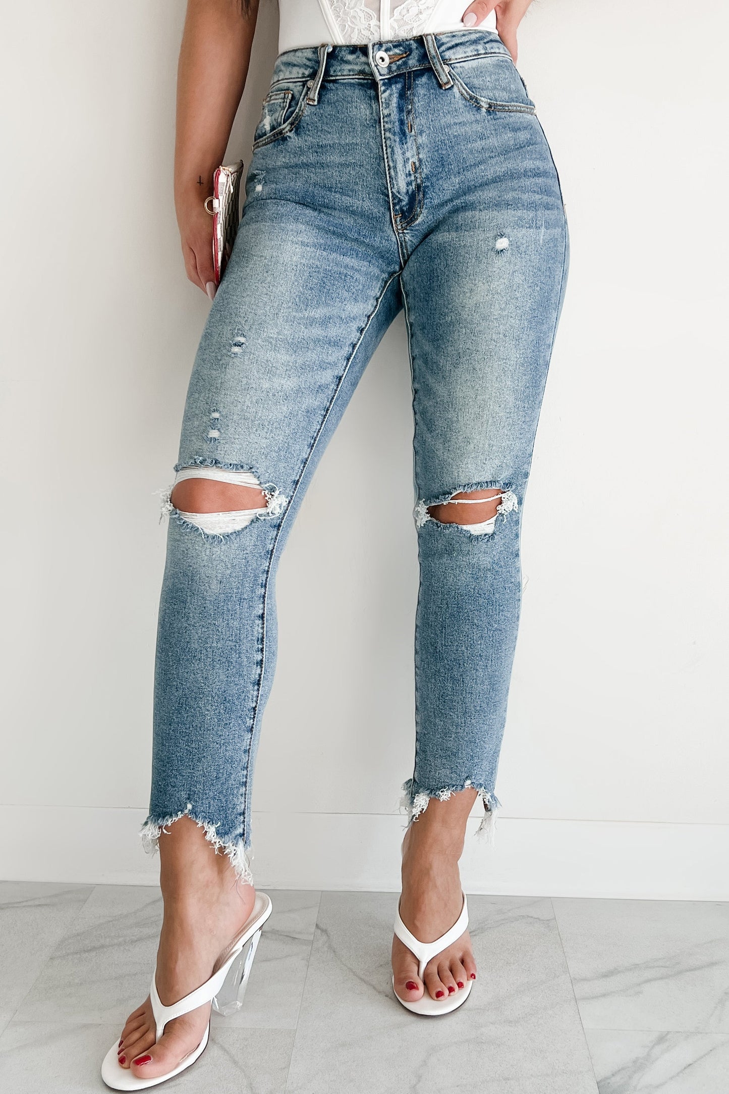 Tallie Mid Rise Distressed Slim Straight Special A Jeans (Medium Light)