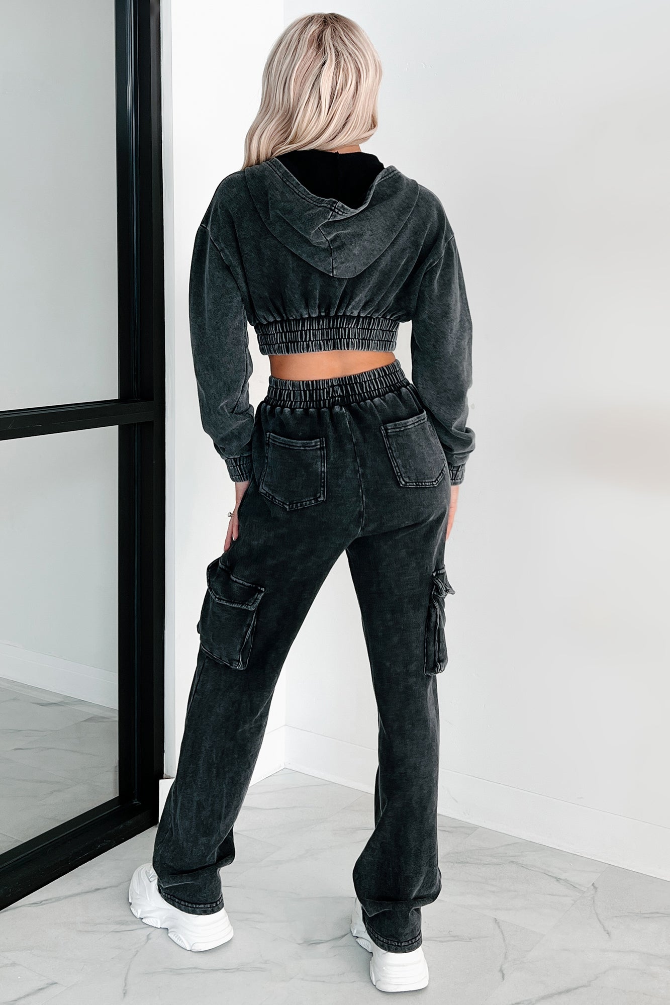 Talk Later Mineral Wash Hoodie & Sweatpants Set (Black)