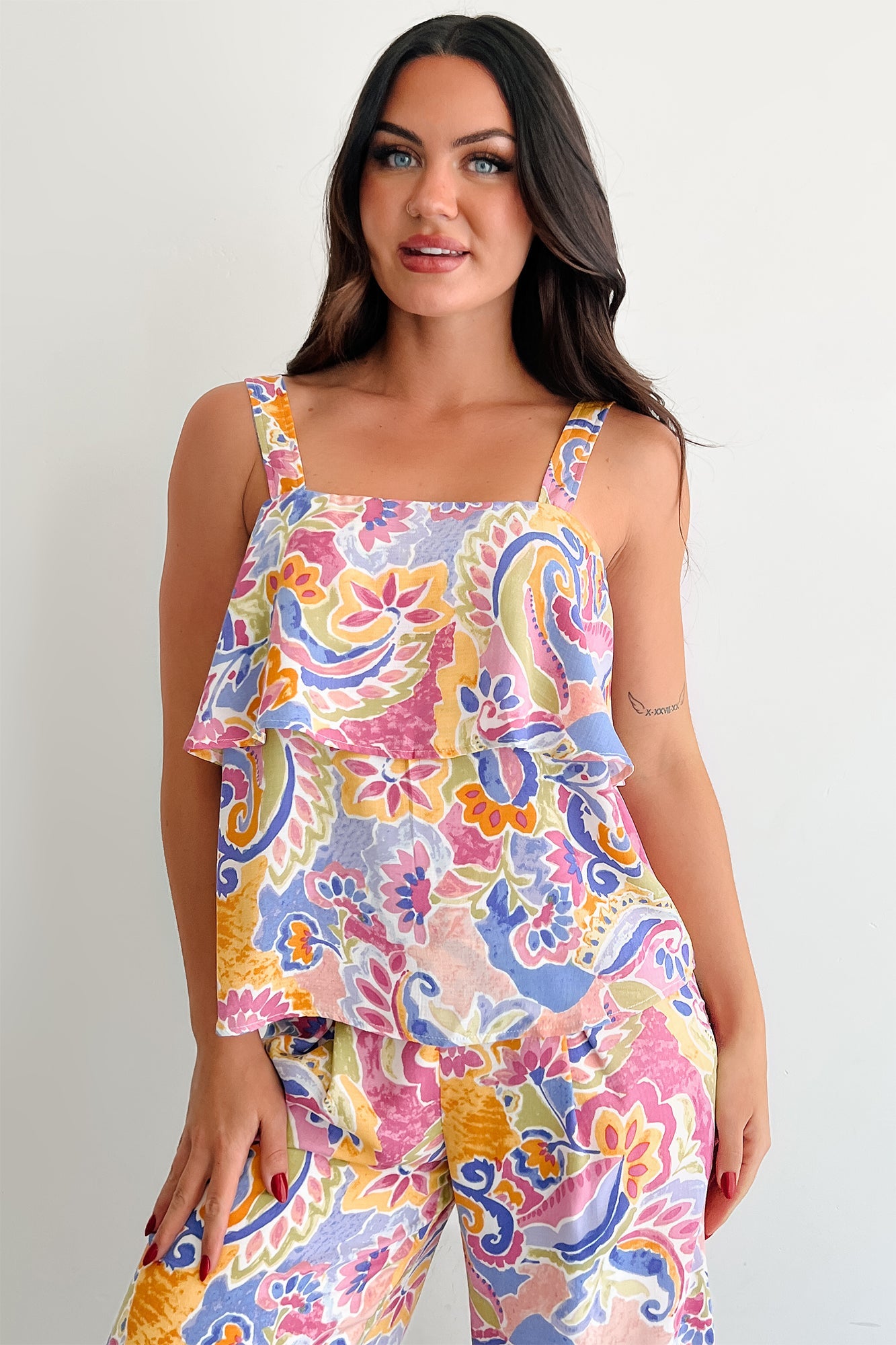 Braelynn Tiered Paisley Print Tank Top (Multi)