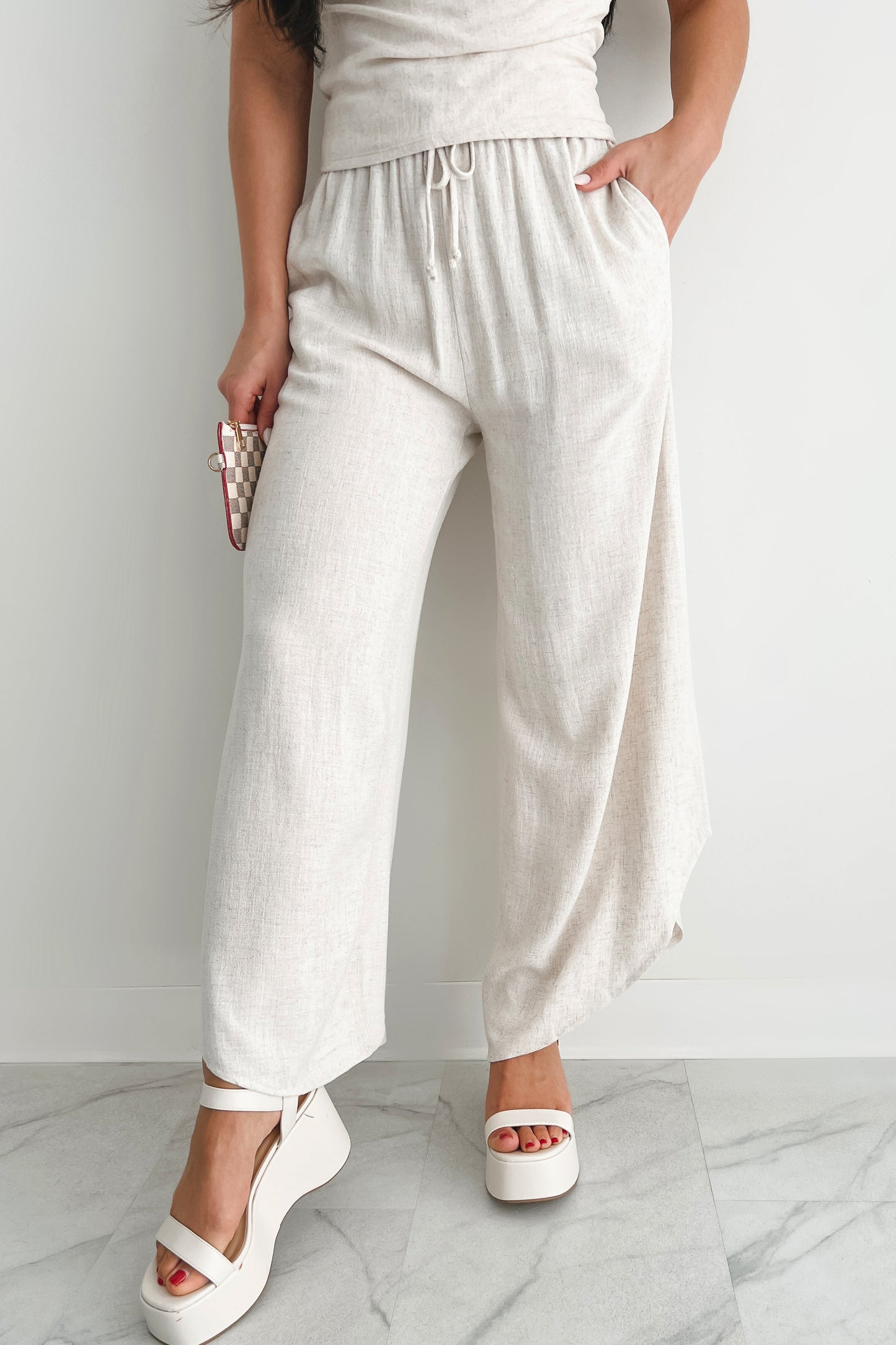 Breezy Hour High Rise Linen Pants (Oat)