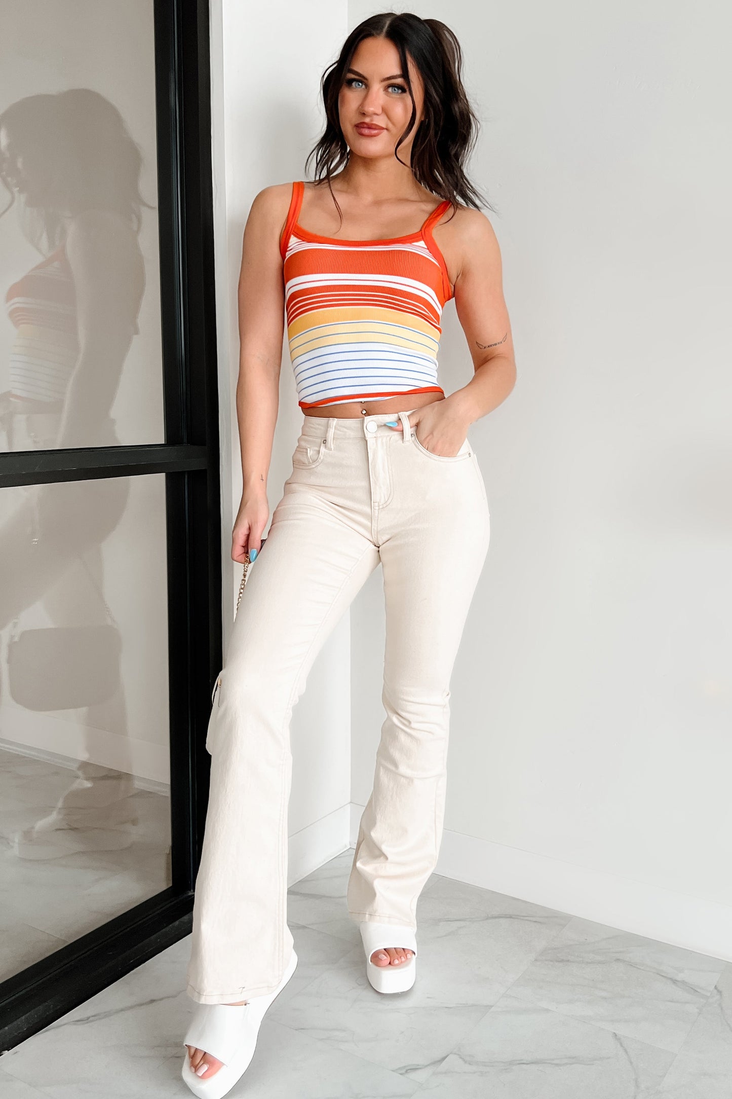 Minka High Rise Flare Indigo Reign Jeans (Khaki)