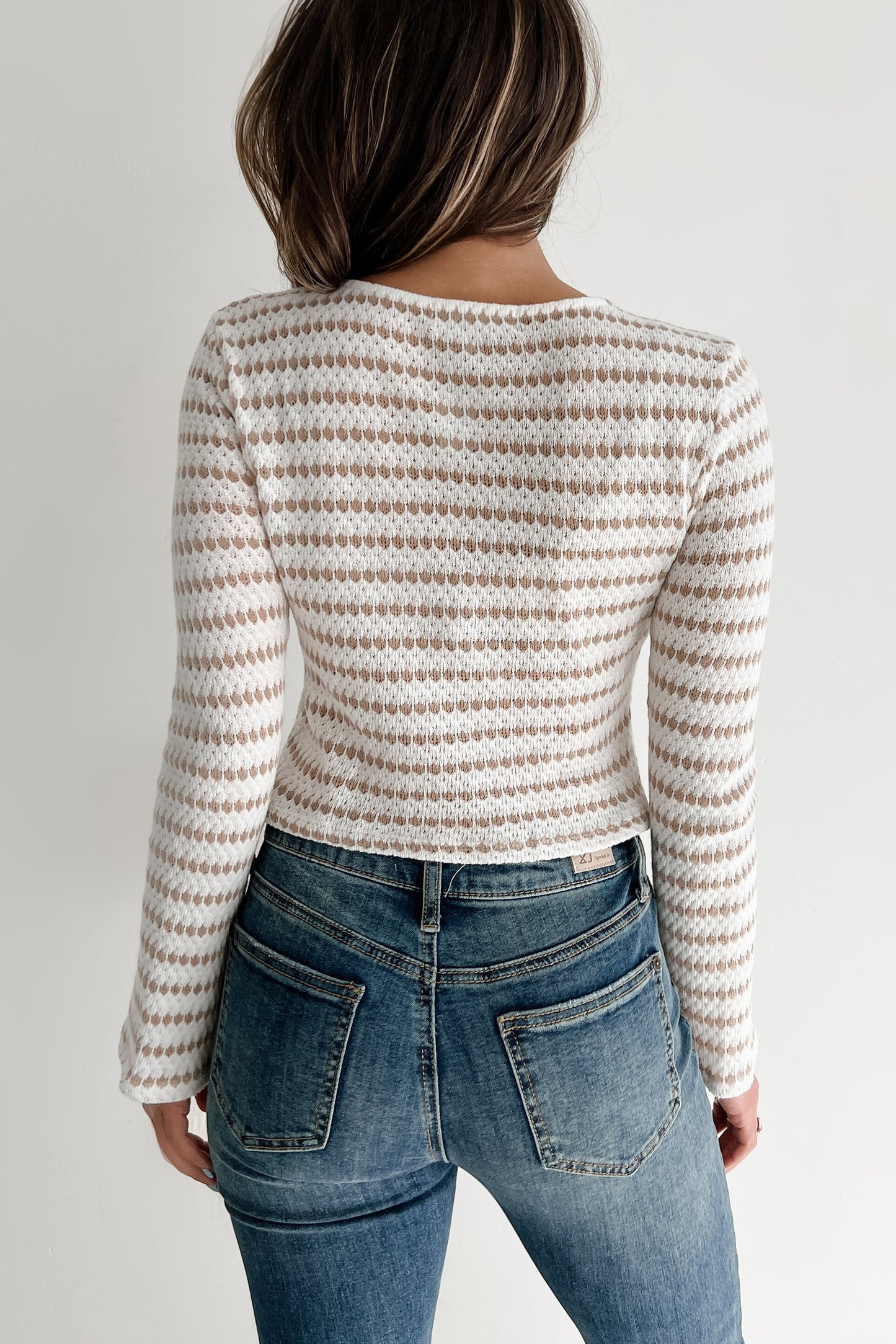 Timeless Charm Striped Long Sleeve Top (Cream/Taupe)