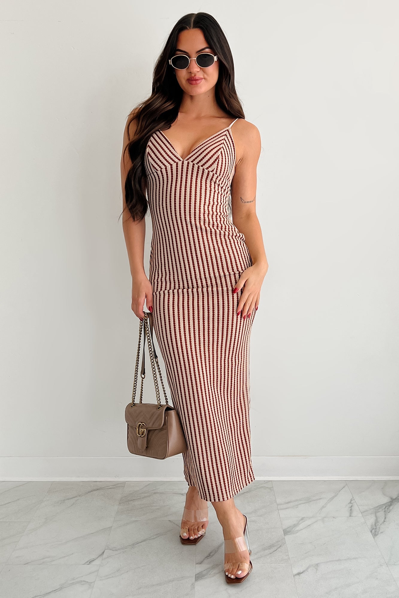 Halo On Hold Sleeveless Stripe Maxi Dress (Wine/Taupe)
