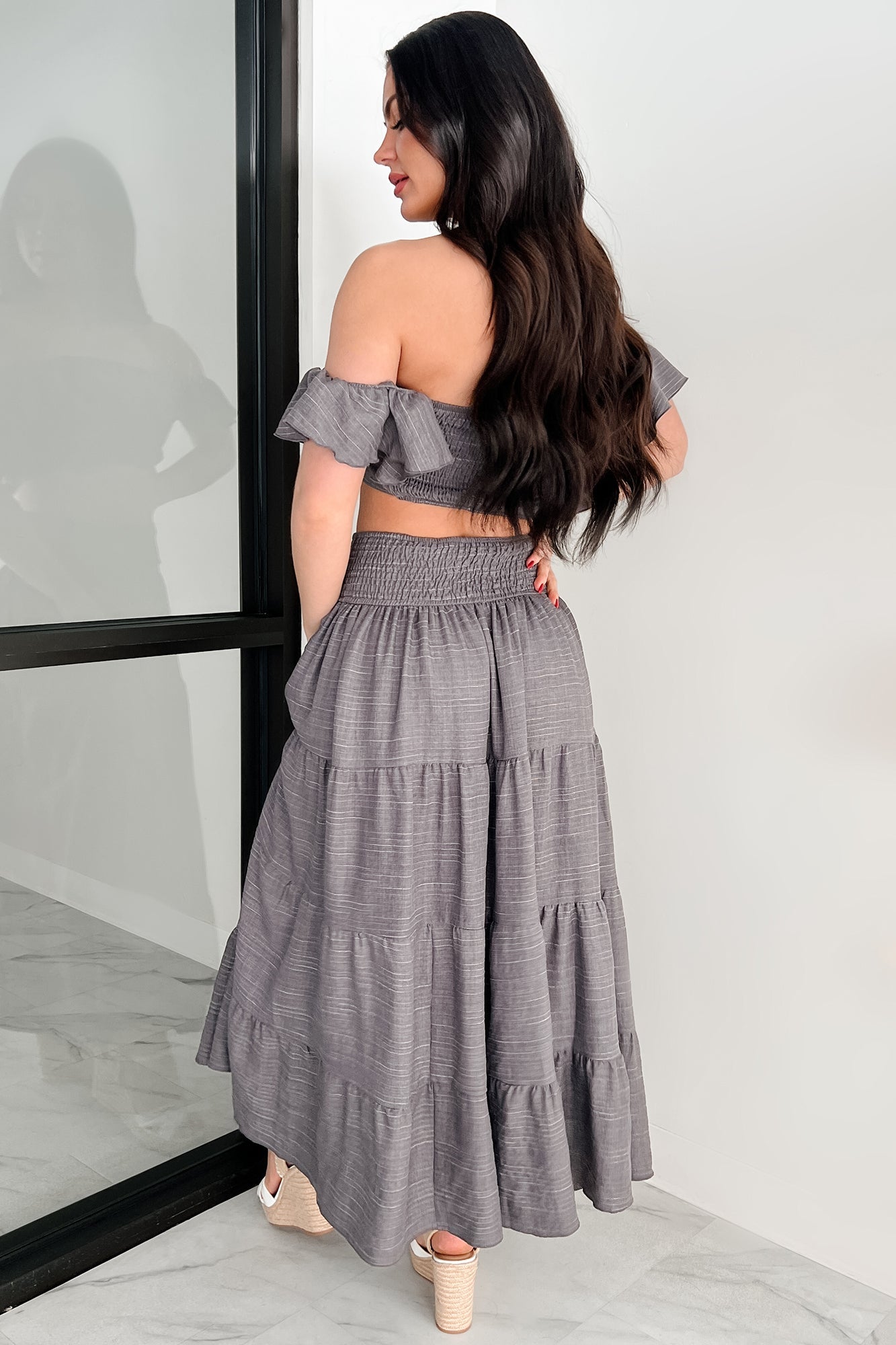 Laugh Till It Hurts Two Piece Ruffle Skirt Set (Charcoal)