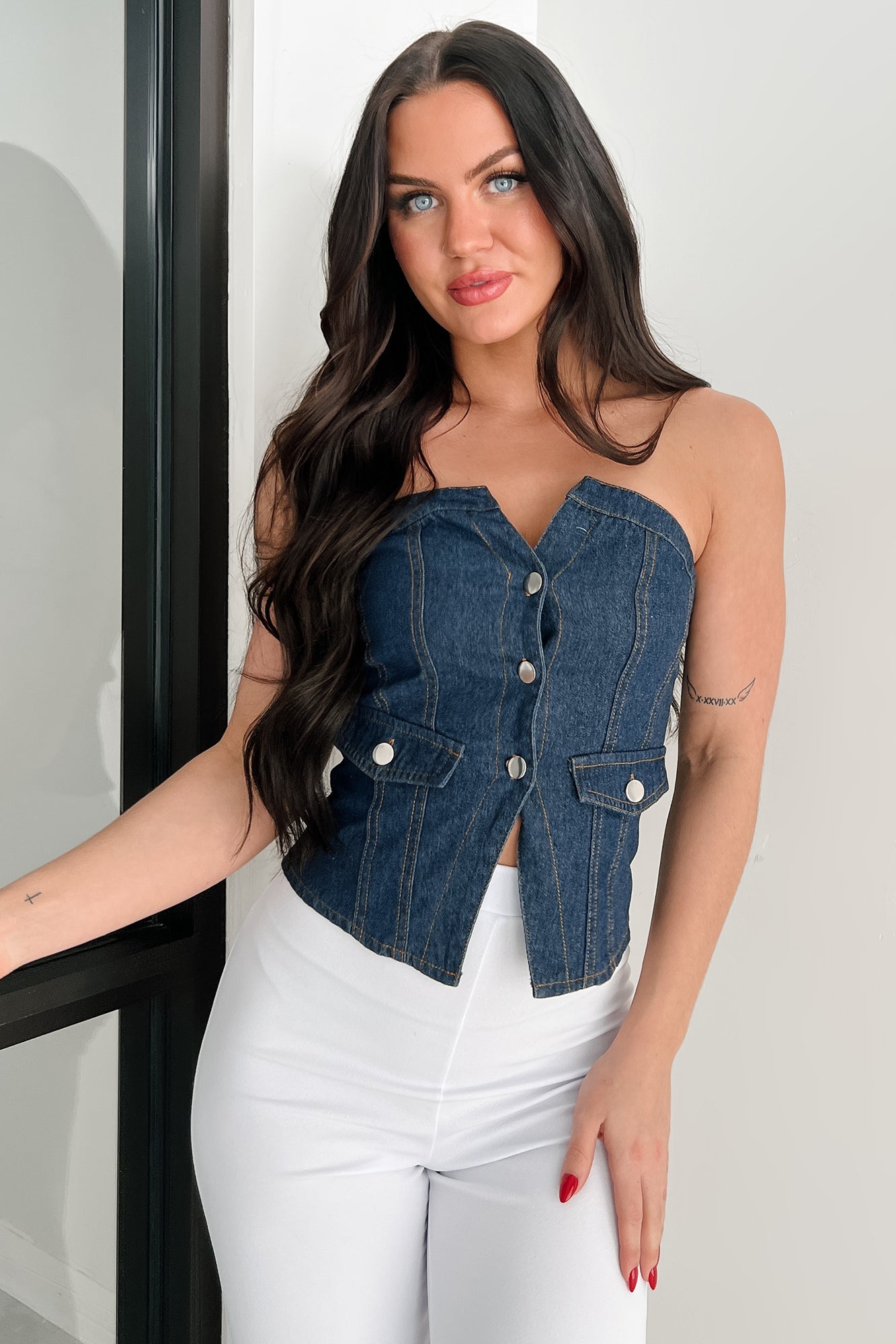 Radiate Strength Strapless Denim Top (Dark)