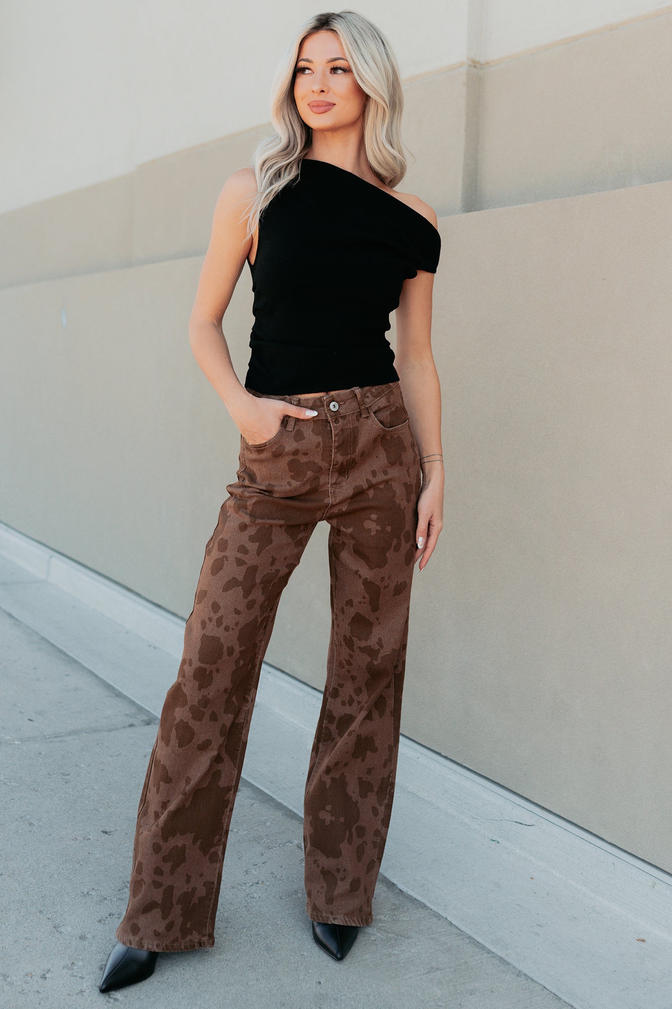 Valentina Stretchy Straight Leg Balboa Fashion Jeans (Cow Print)