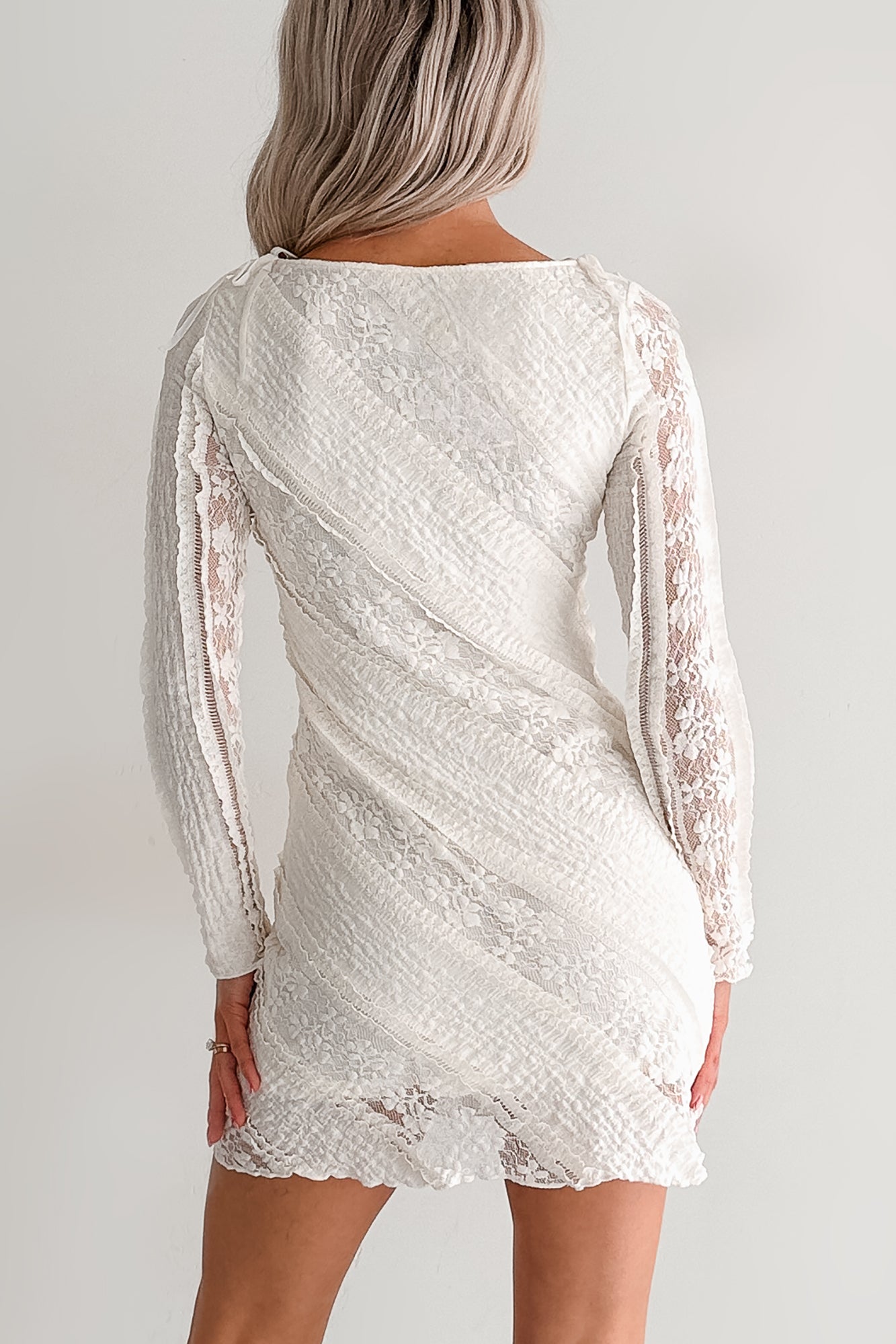 Starlit Haze Floral Lace Long Sleeve Mini Dress (Cream)