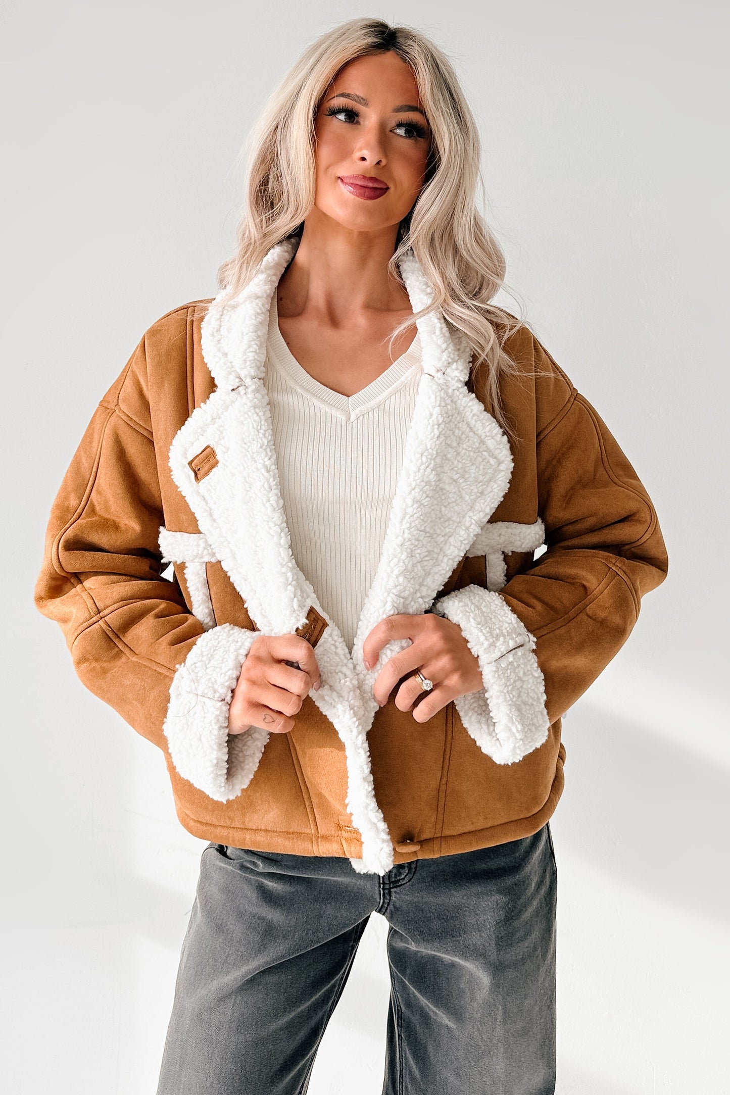 Carol Nights Faux Suede Sherpa Jacket (Camel)