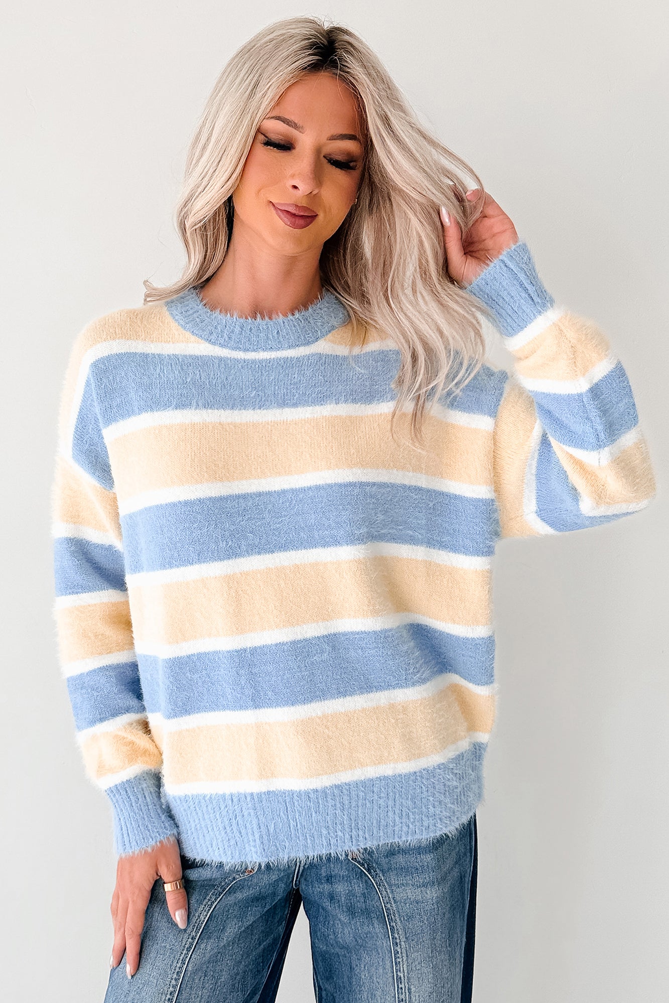 Soft Sentiments Papermoon Striped Fuzzy Sweater (Light Yellow/Light Blue)