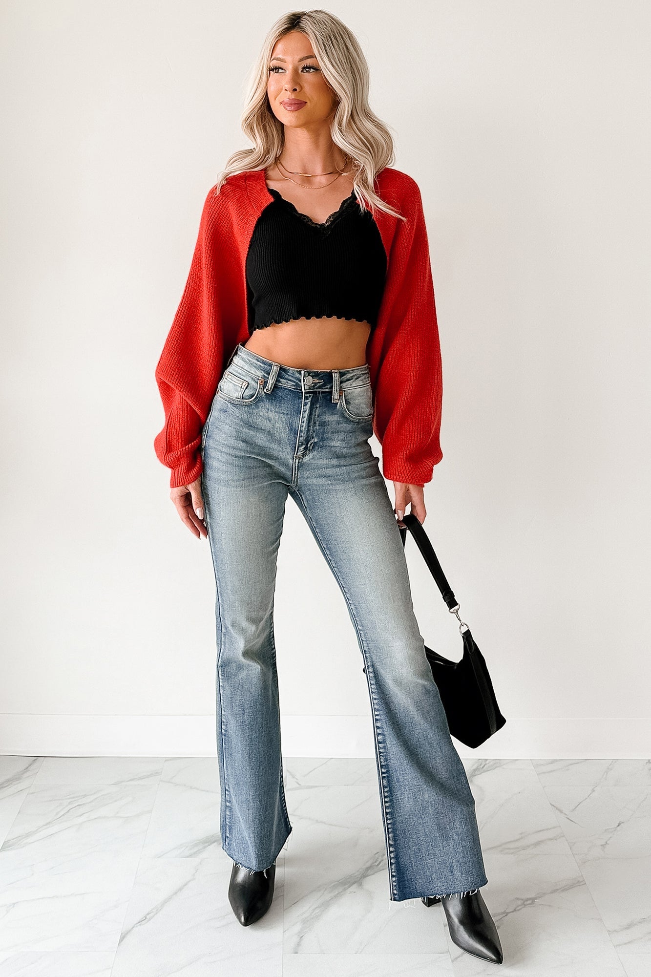 Moonlit Quiet Open Front Bolero Cardigan (Orange/Red)