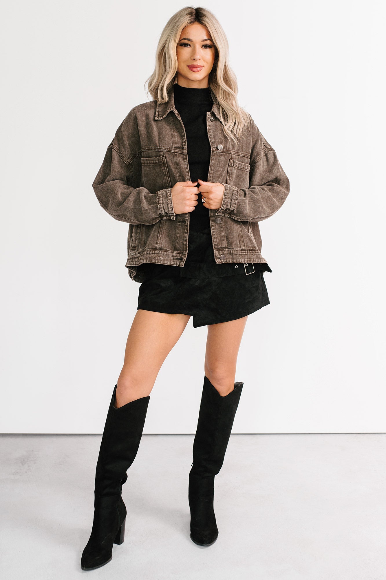 Backroad Wishes Washed Denim Jacket (Black Coffee)