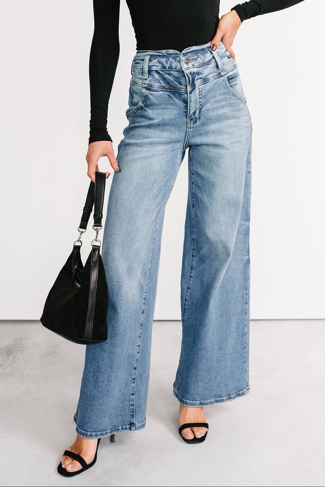 Kelvin Double Waist Wide Leg Cello Jeans (Medium)