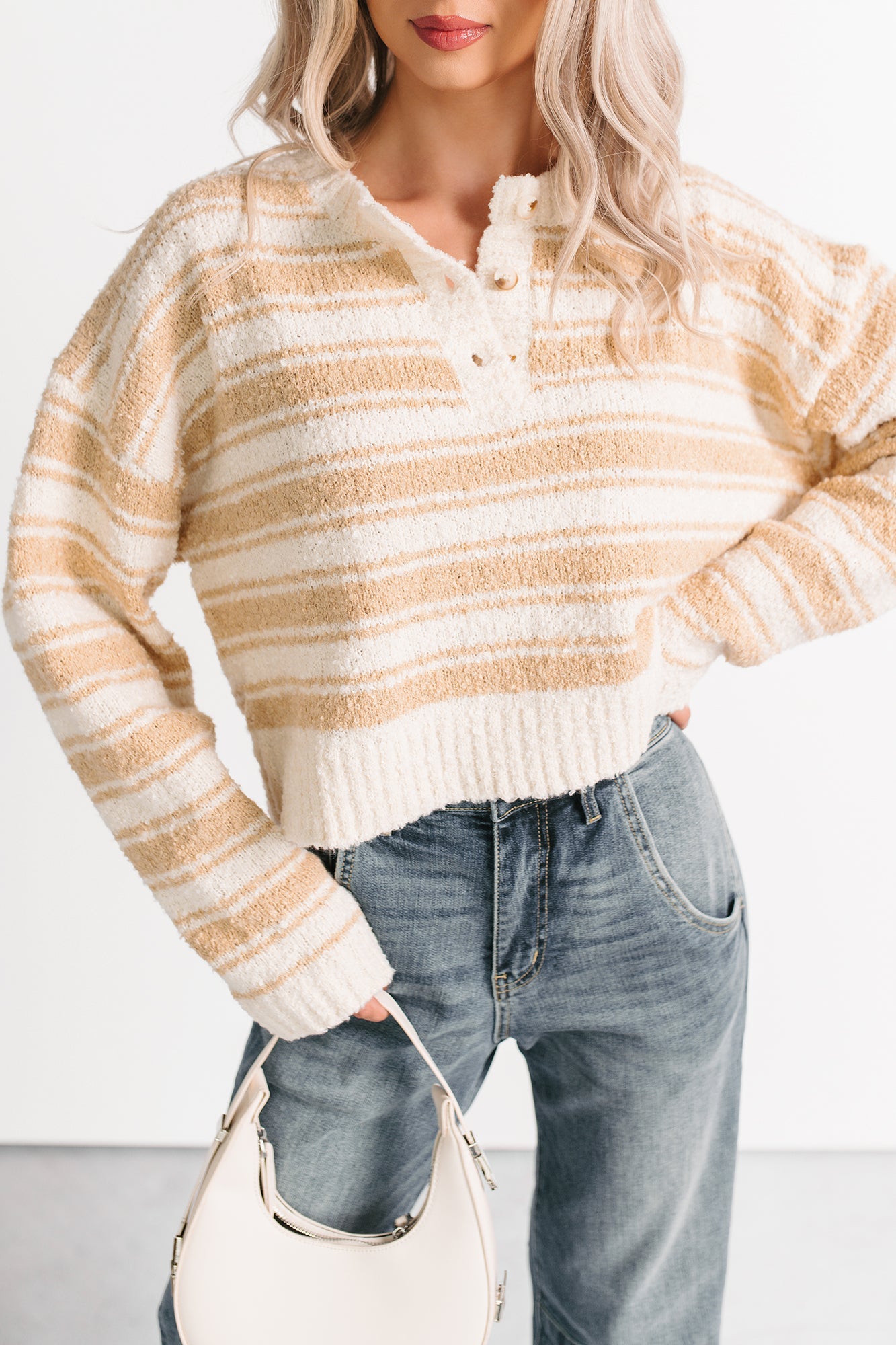 Off The Clock Stripe Knit Sweater (Taupe/Off-White)