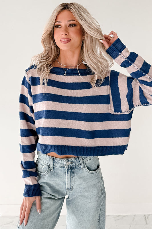 Wishing Well Stripe Boat Neck Sweater (Cobalt/Dusty Pink)