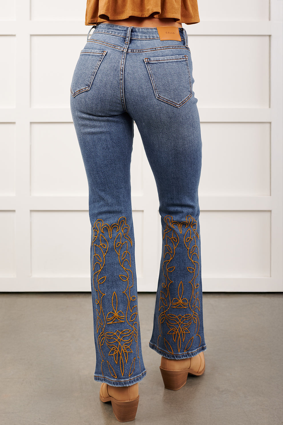 Leland Embroidered Flare Cello Jeans (Medium)