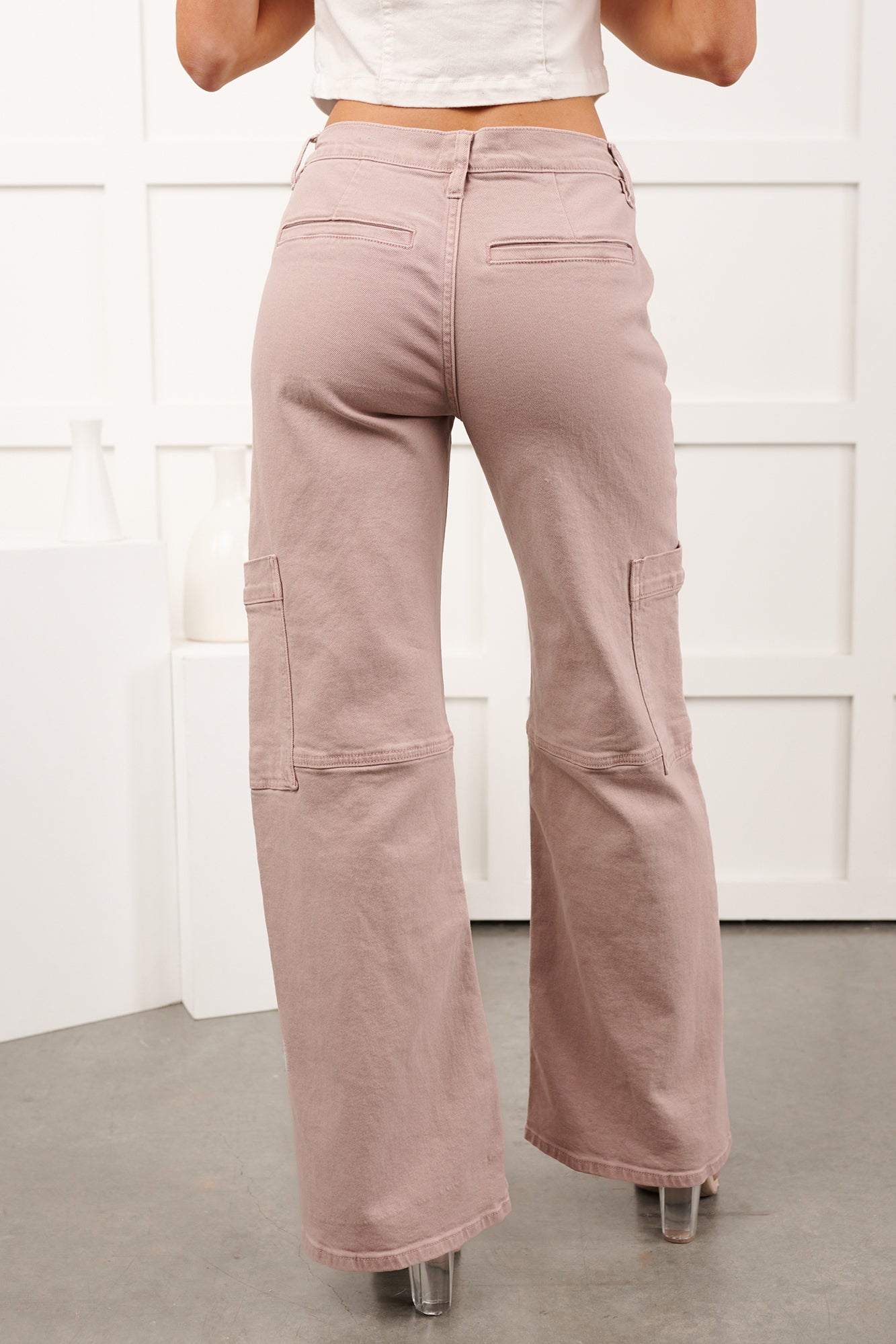 Kayden Mid Rise KanCan Cargo Jeans (Pink)