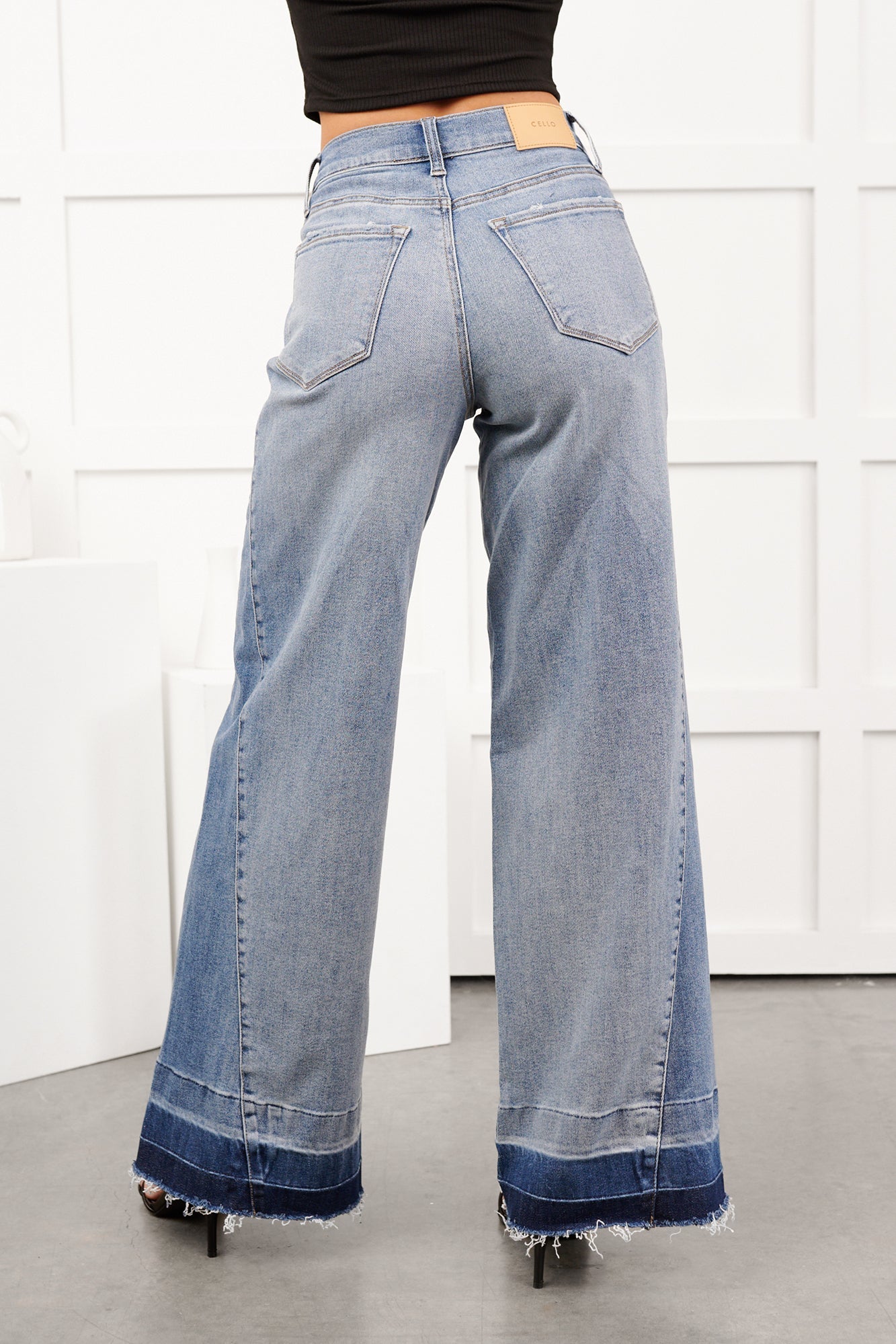 Brendan High Rise Wide Leg Cello Jeans (Two Tone Blue)