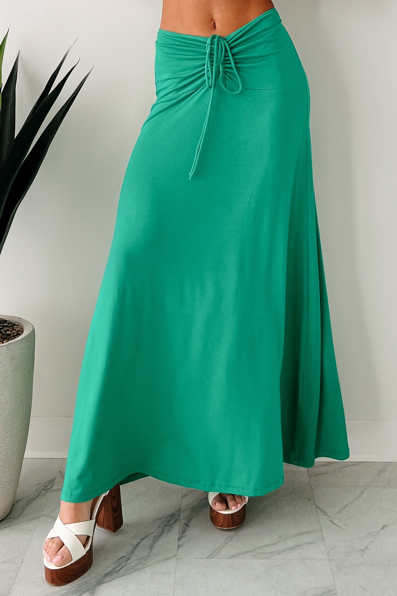 For My Darling Ruched Front Maxi Skirt (Green)