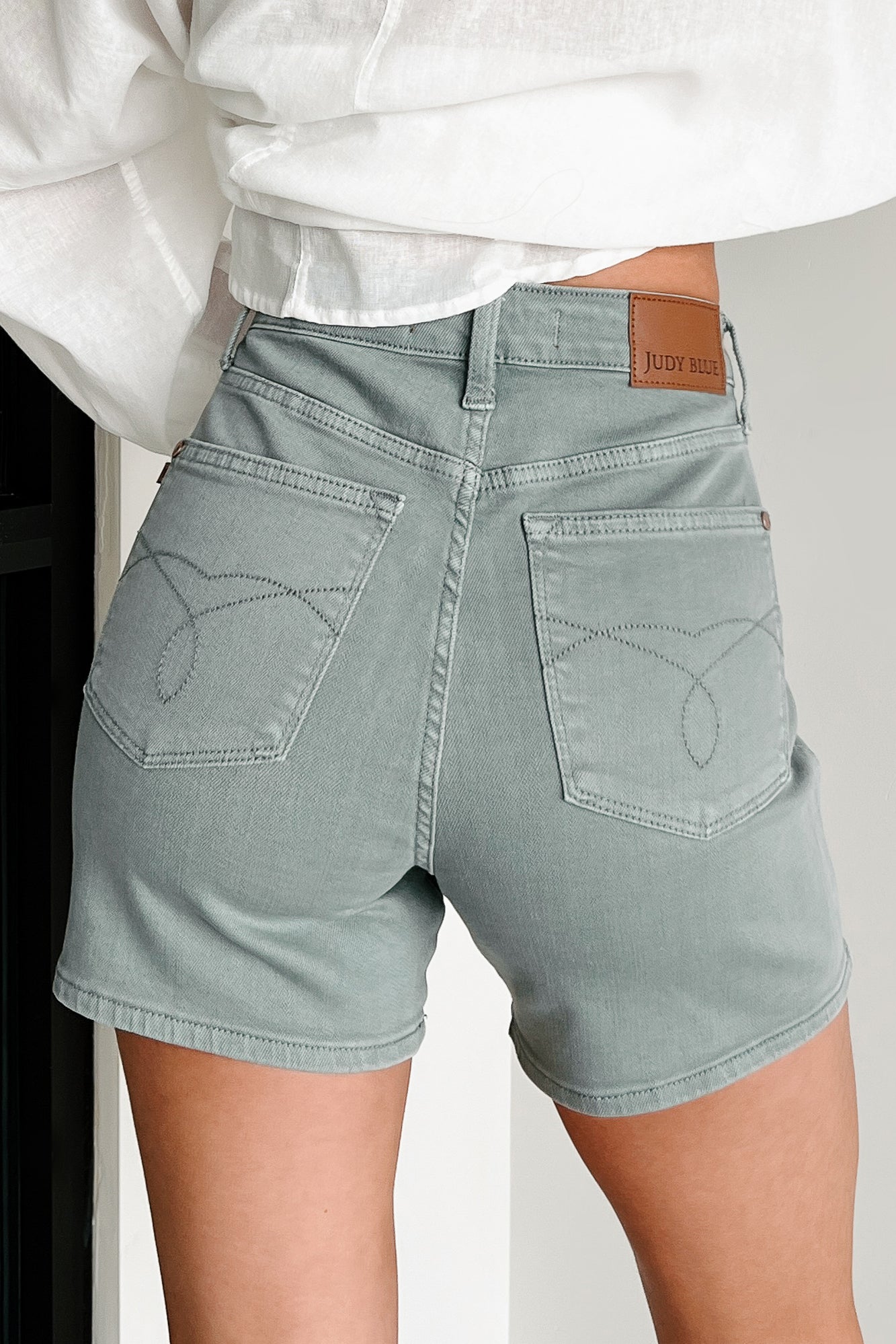 Beau High Rise Judy Blue Denim Shorts (Olive Stone)