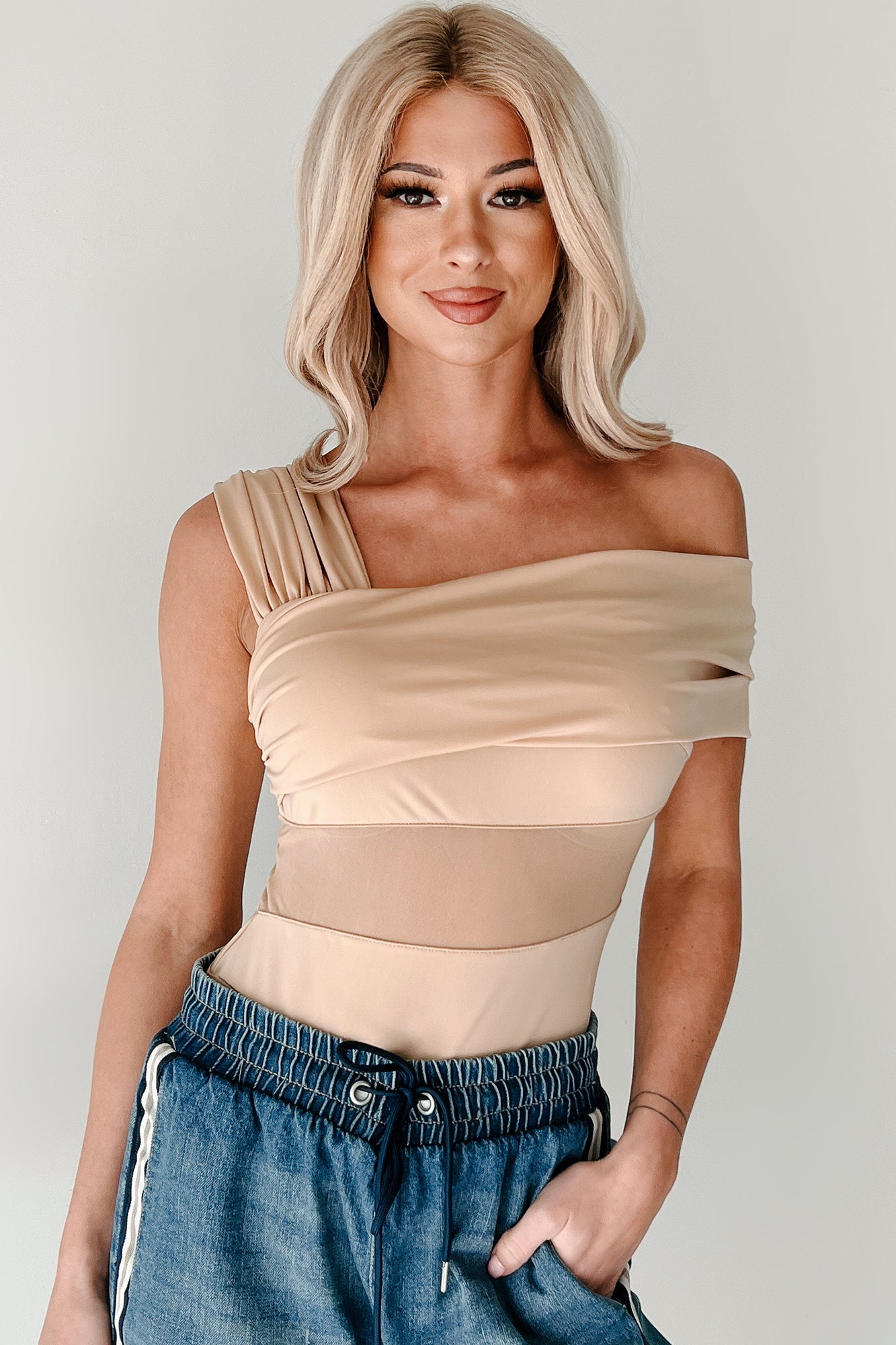 Heartfelt Moments Asymmetric Bodysuit (Nude)