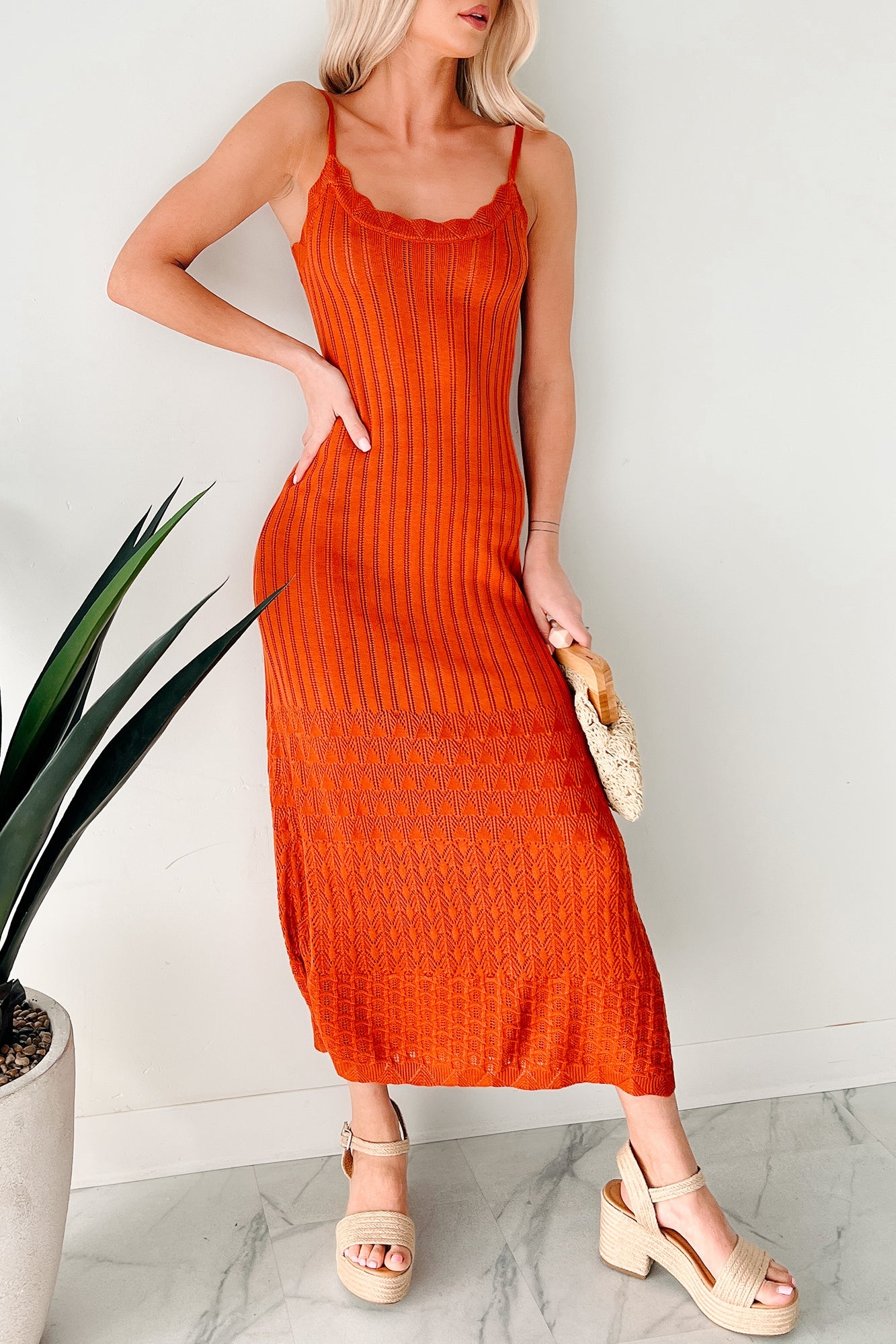Flowy Dreams Sleeveless Crochet Maxi Dress (Burnt Orange)