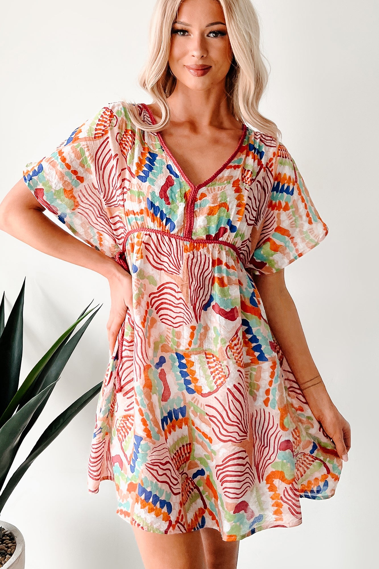 Wild Heart Printed Cover Up Mini Dress (Blush)