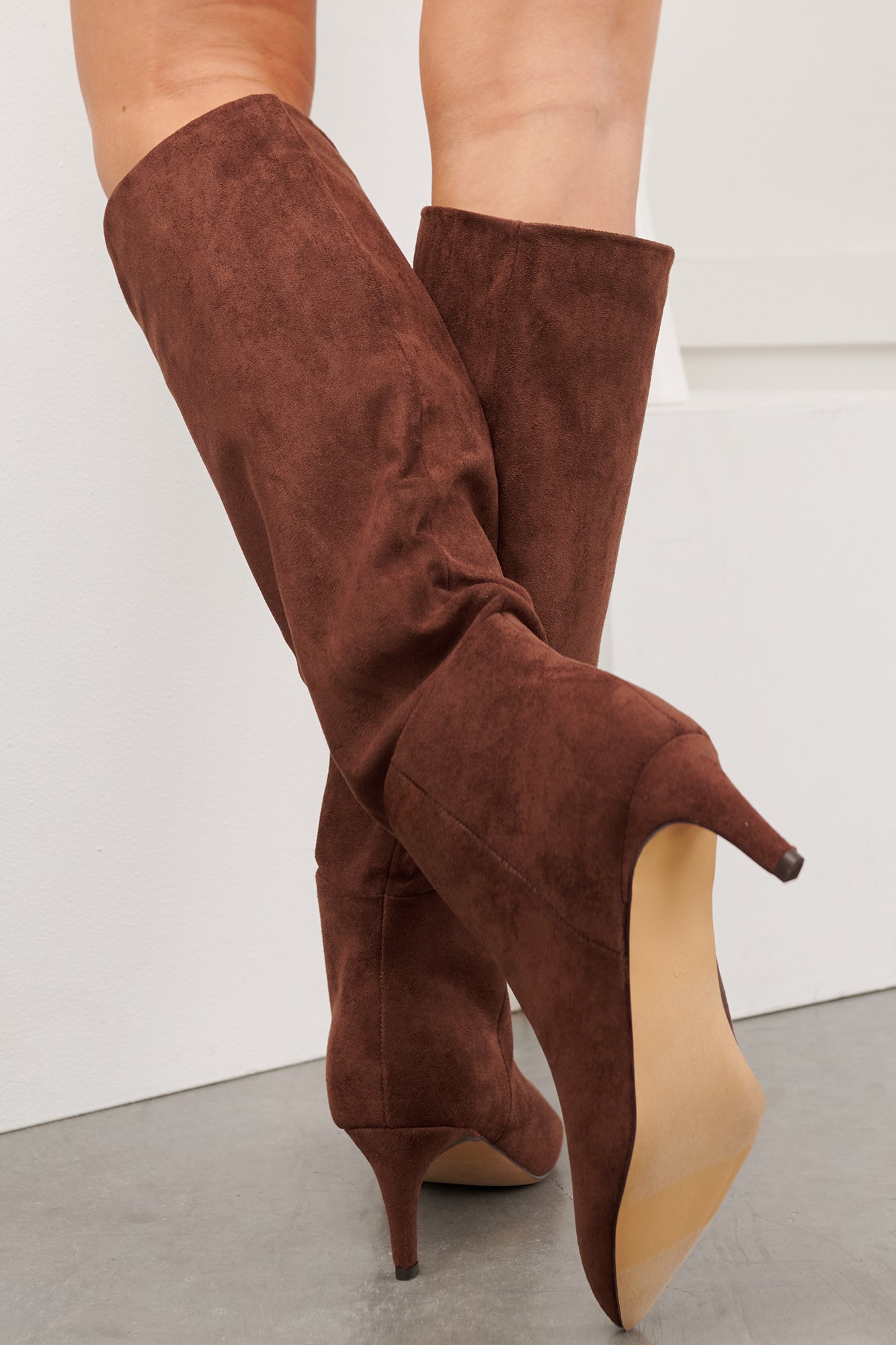 Corporate Chic Kitten Heel Faux Suede Boots (Brown)
