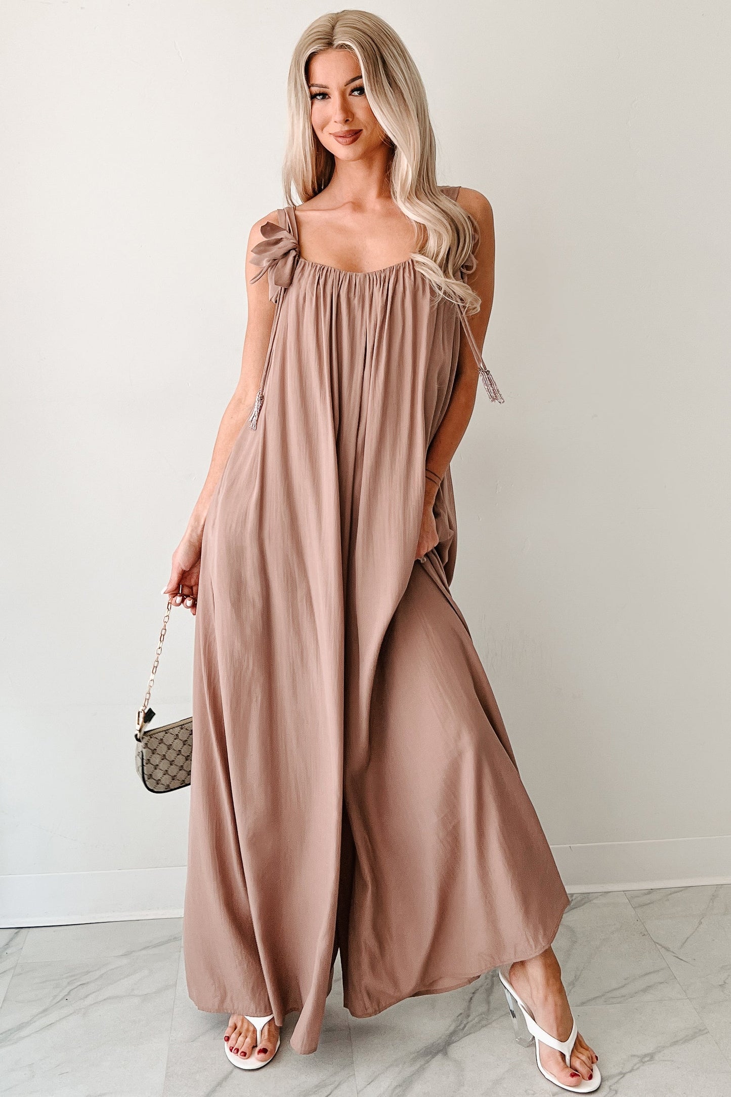 Elegance In Motion Sleeveless Flowy Jumpsuit (Mocha)