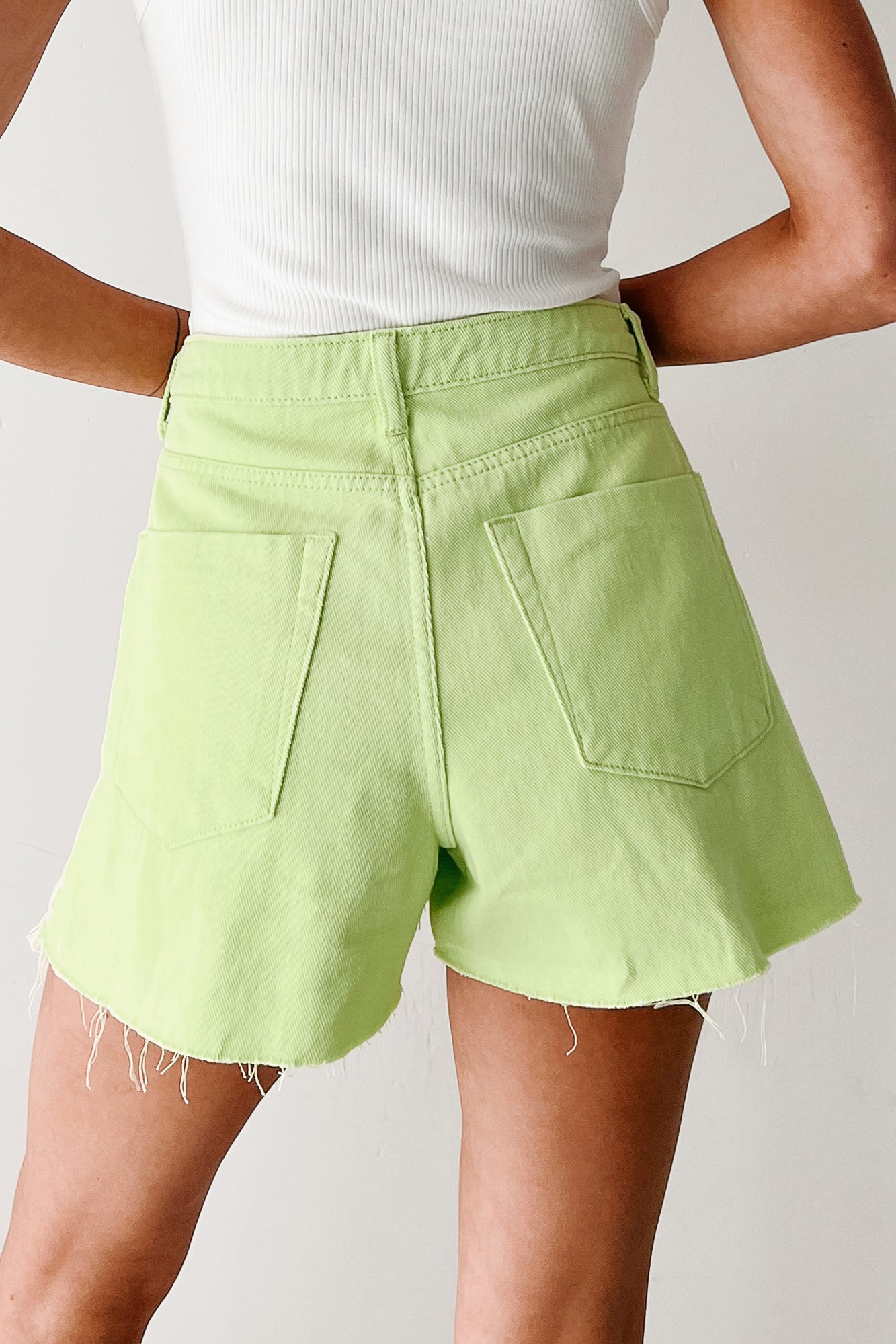 Jeanette High Rise Distressed Denim Shorts (Lime)