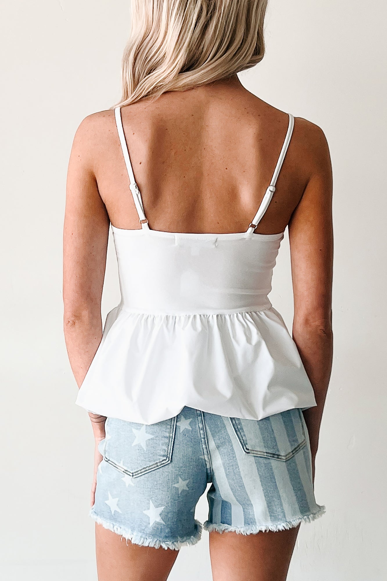 Dreamy Eyes Bubble Hem Tank Top (White)