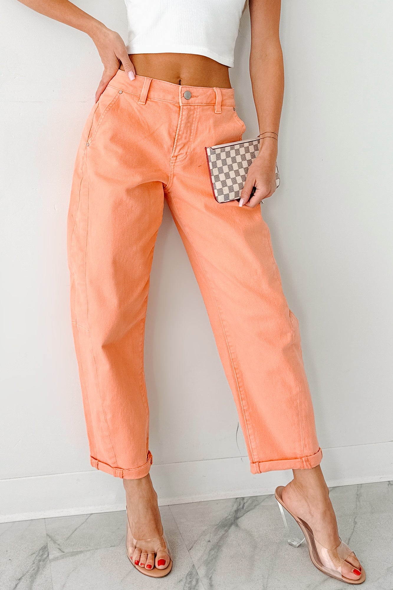 Geppetto High Rise Stretchy Barrel Risen Jeans (Coral Peach)