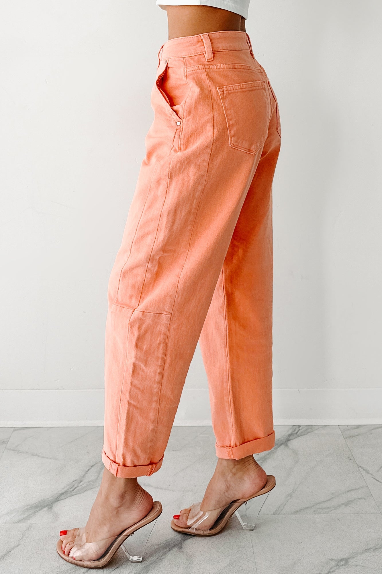 Geppetto High Rise Stretchy Barrel Risen Jeans (Coral Peach)