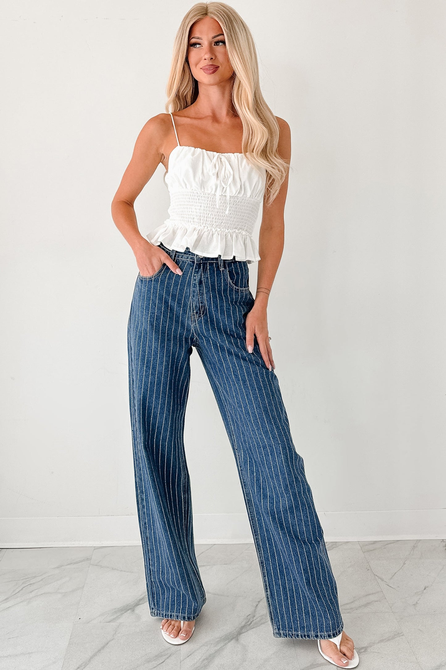 Read My Blush Smocked Cami Top (Off White)