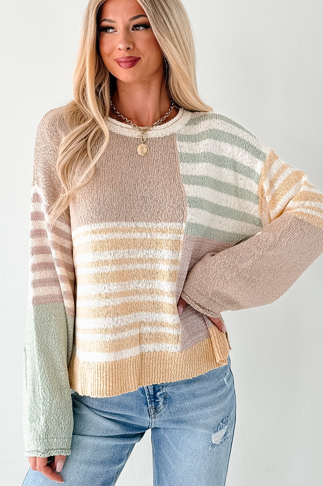 Homebody Era Colorblock Sweater Top (Yellow)