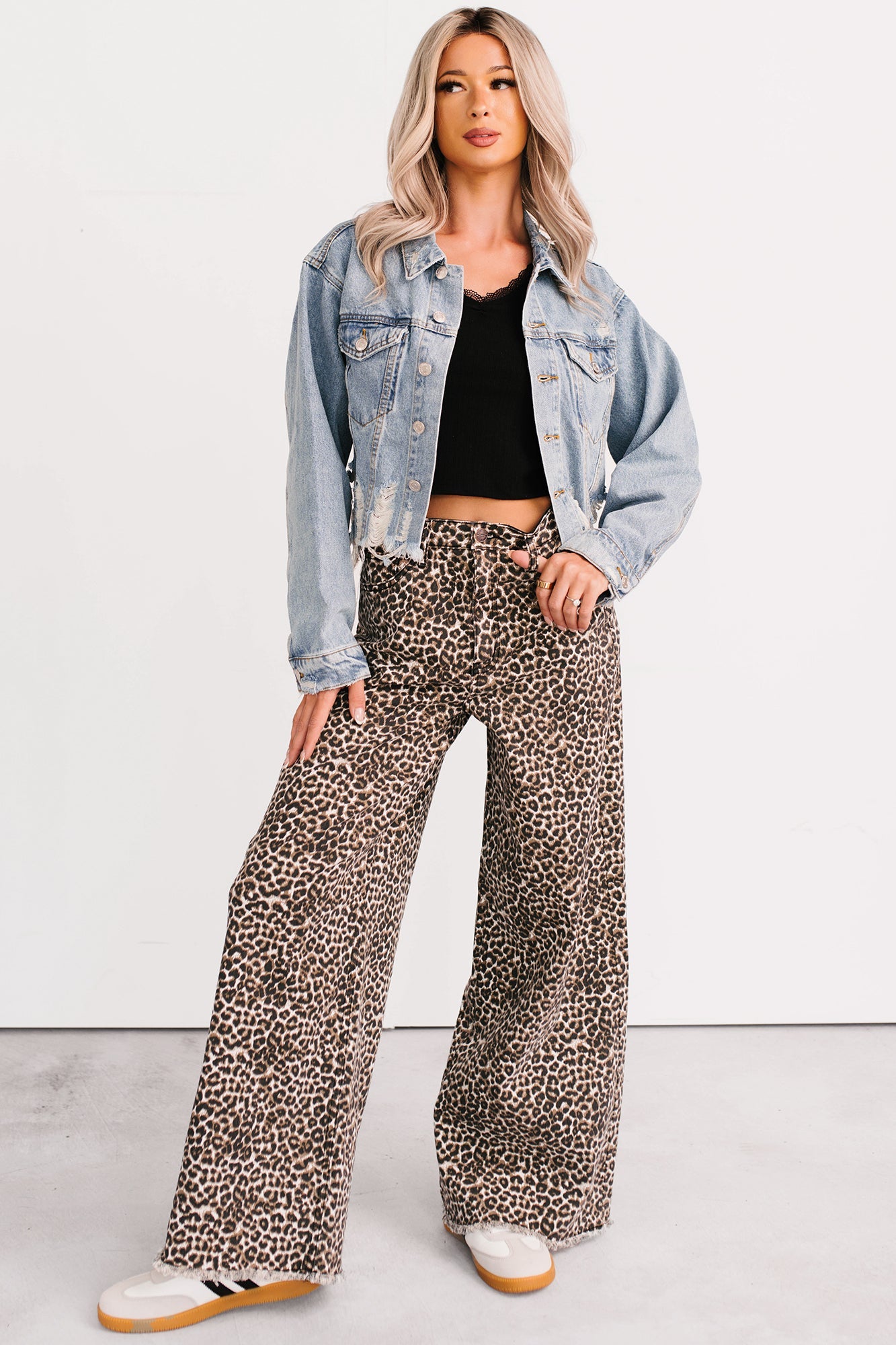 Kaya Tummy Control Wide Leg Saige Denim Jeans (Leopard)