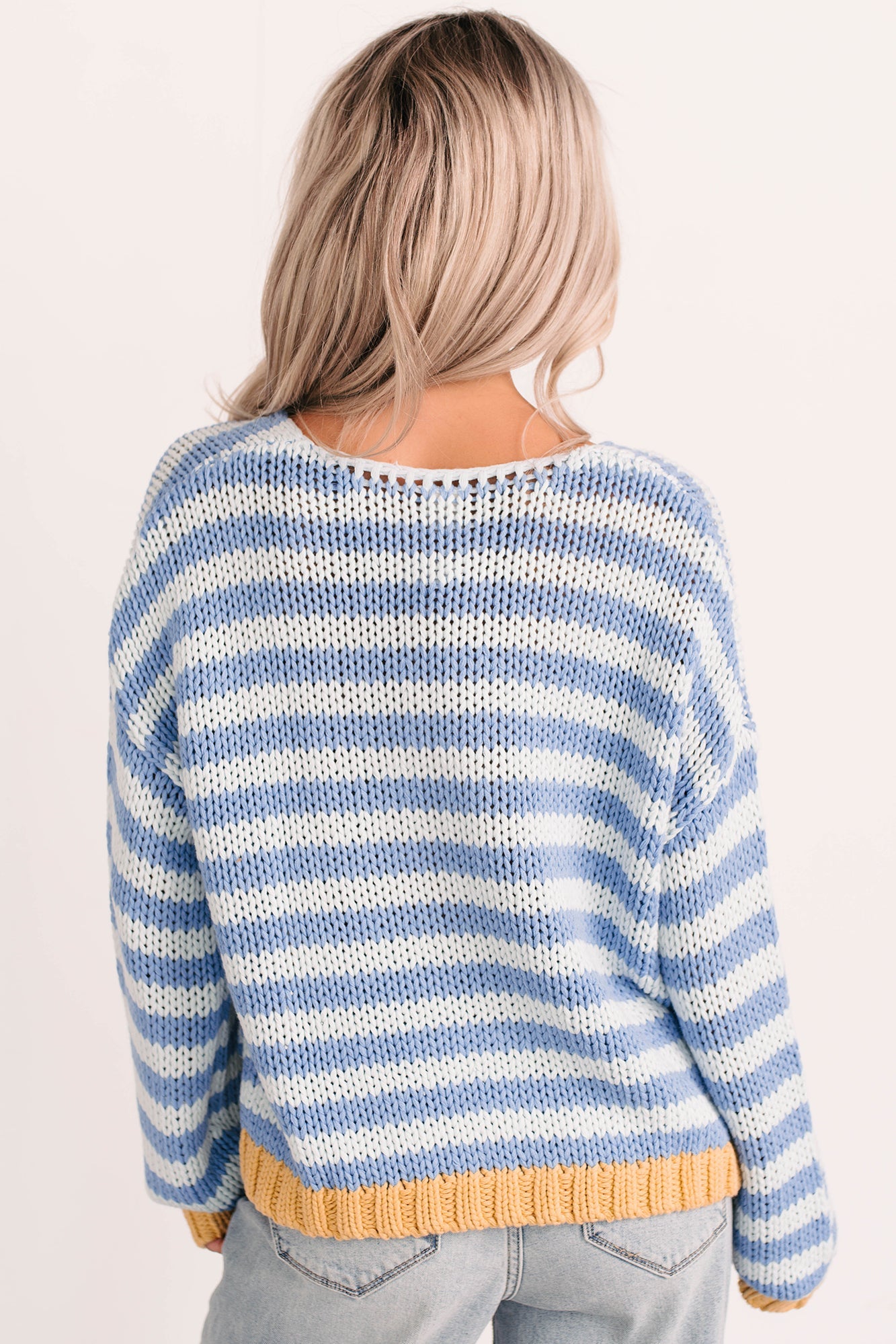 Deep Trance Relaxed Stripe Sweater (Denim/Mustard)