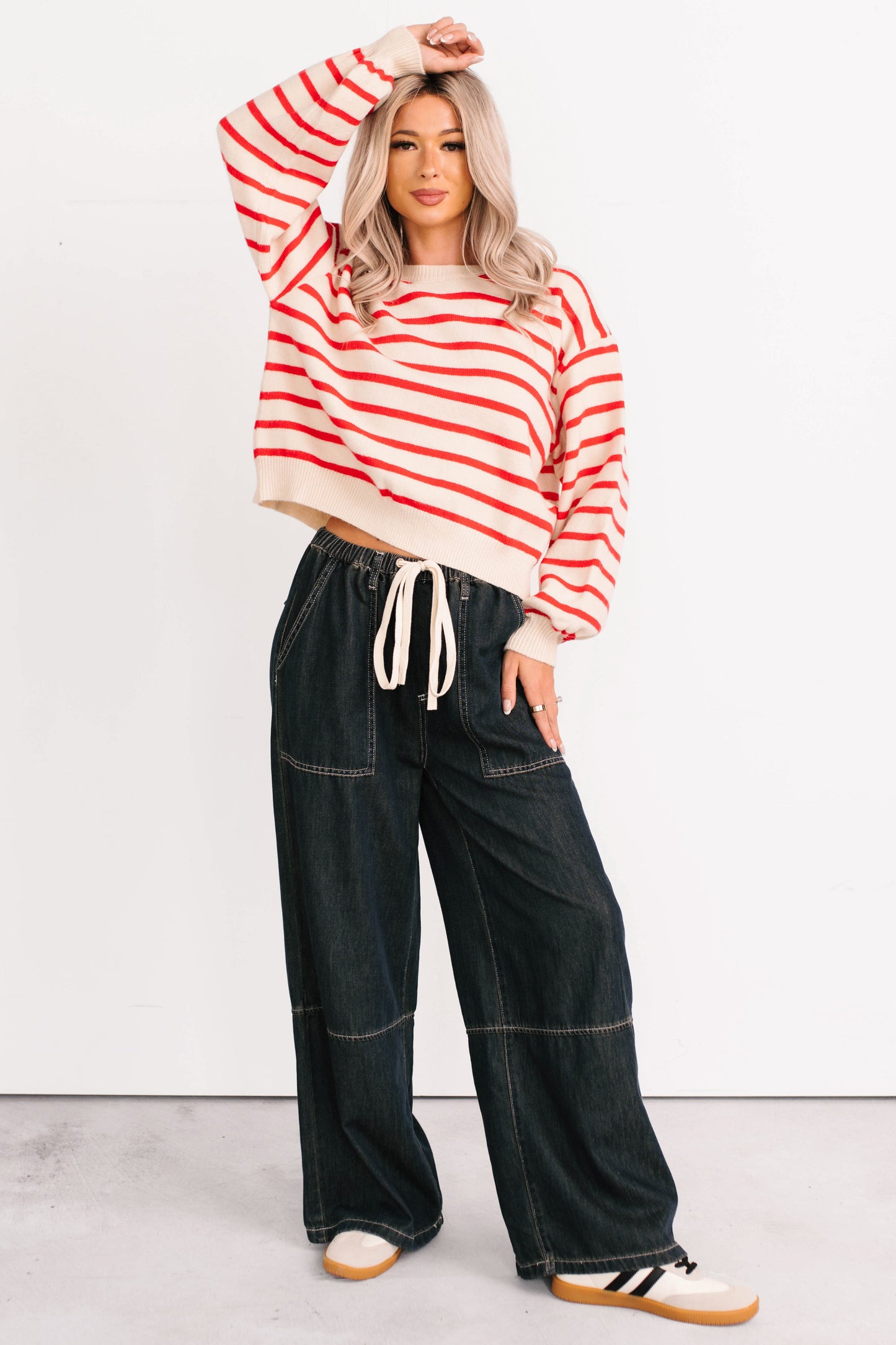 Morning Rituals Striped Button Detail Sweater (Red)