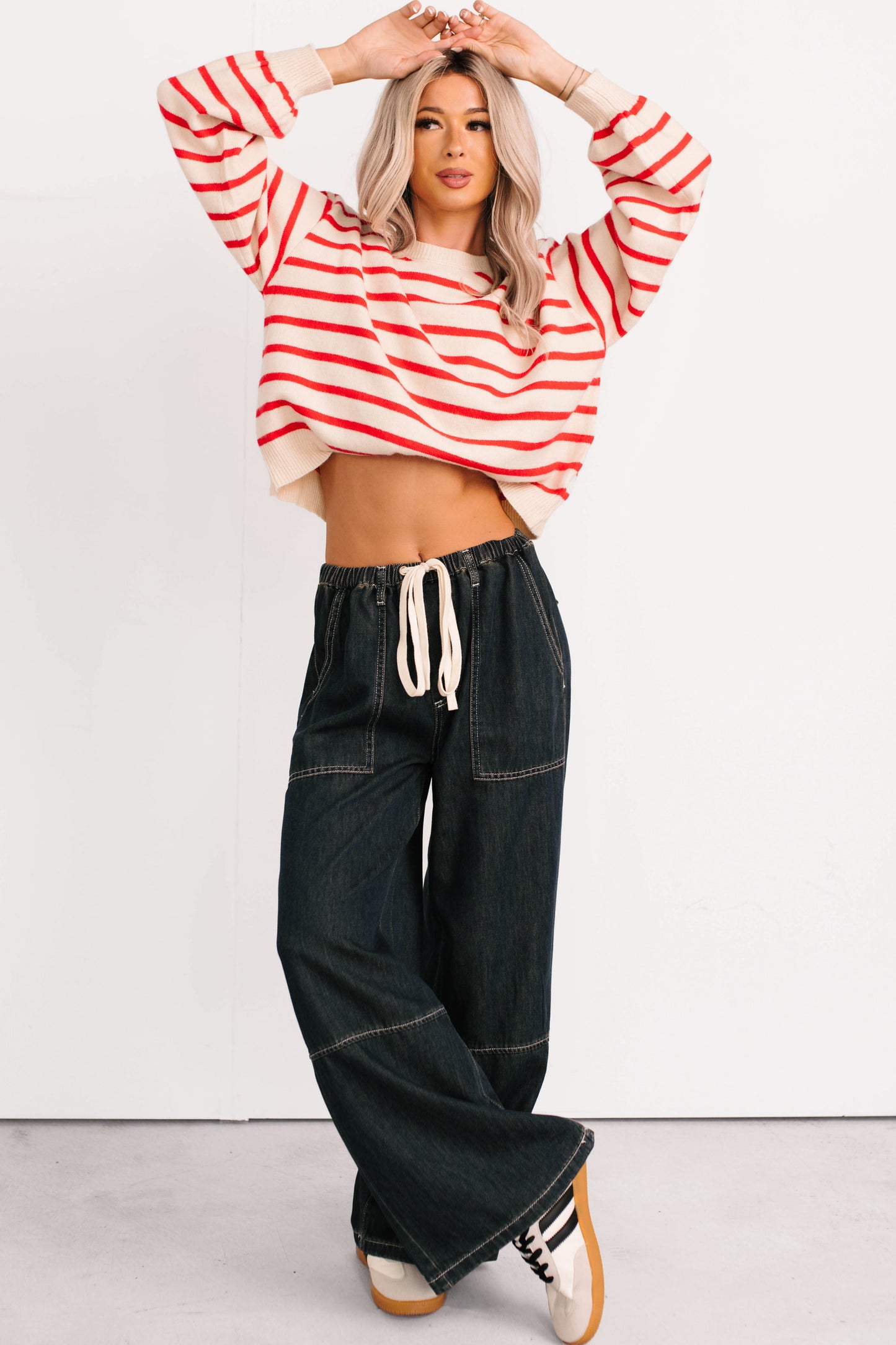 Chill Energy Wide Leg Drawstring Pants (Grey Denim)