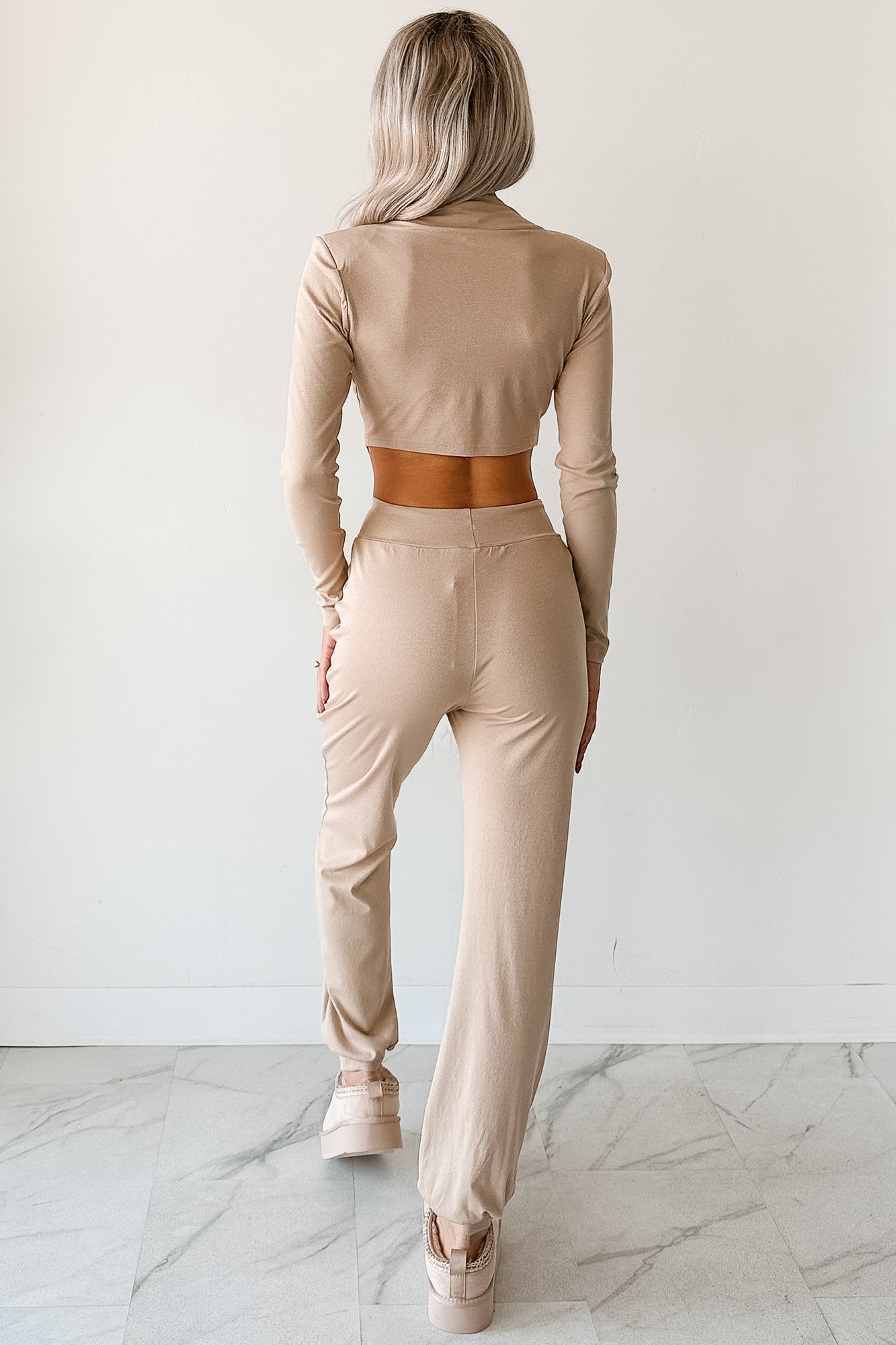 Force For Good Mock Neck Crop Top & Jogger Set (Latte)