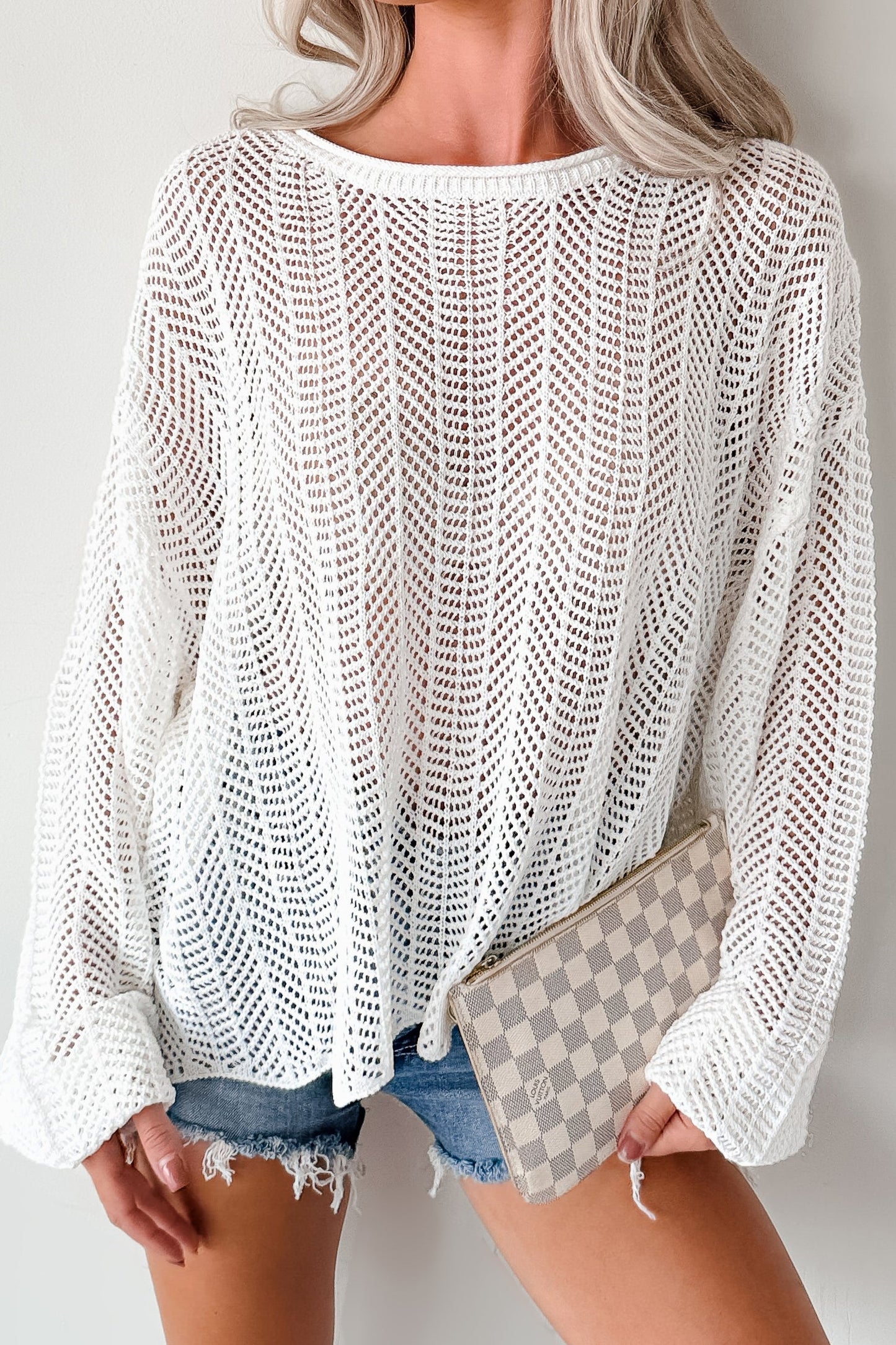 Feel Good Flow Open Knit Zenana Sweater (Ivory)