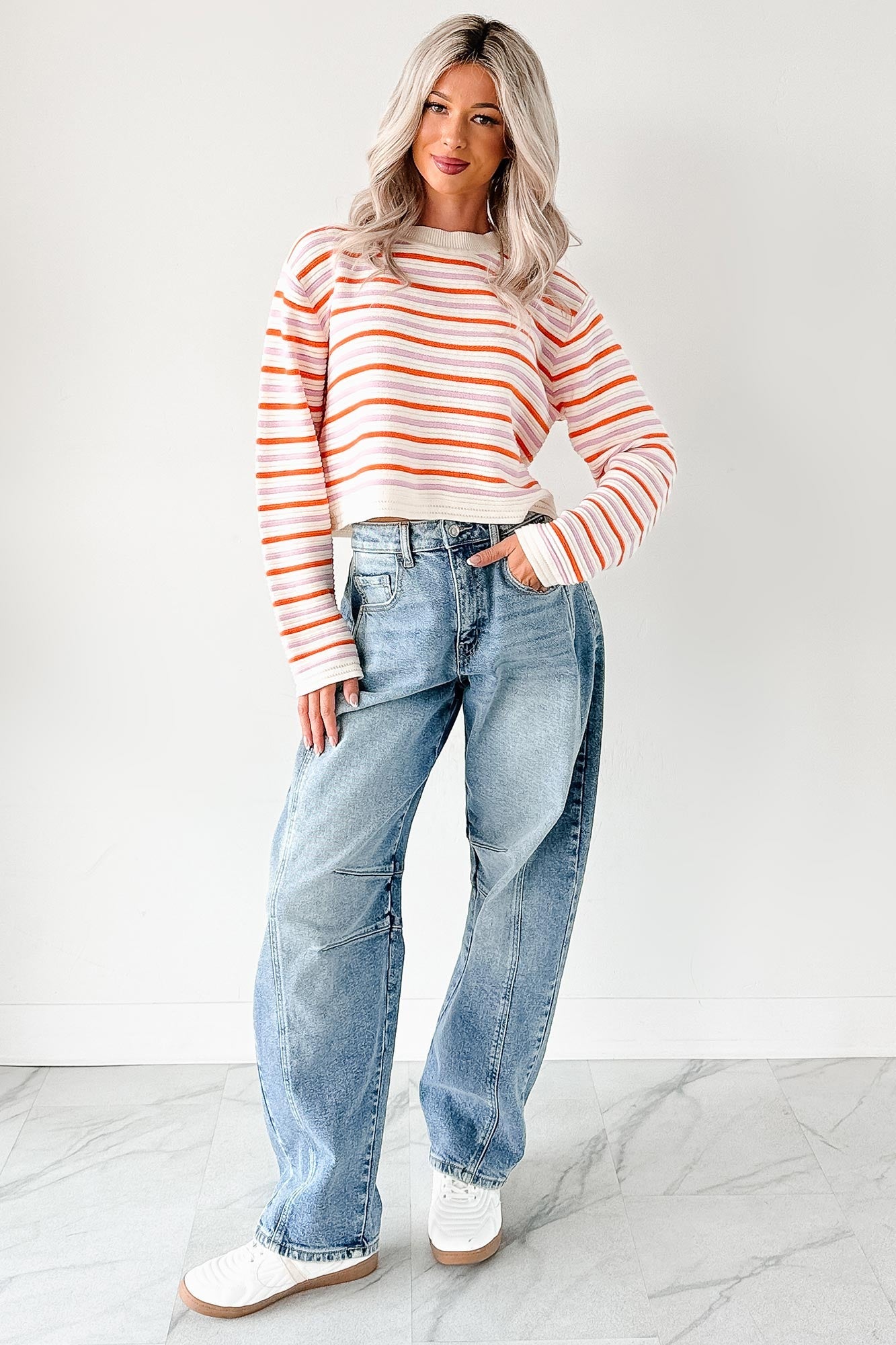 Sunset Feelings Stripe Knit Sweater (Cream/Pink/Orange)
