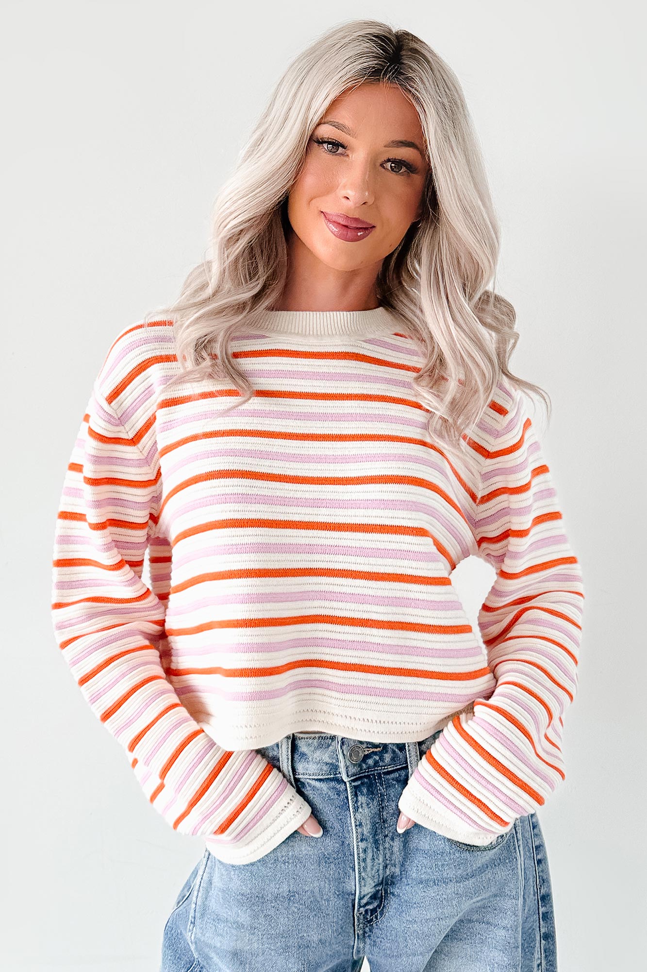 Sunset Feelings Stripe Knit Sweater (Cream/Pink/Orange)